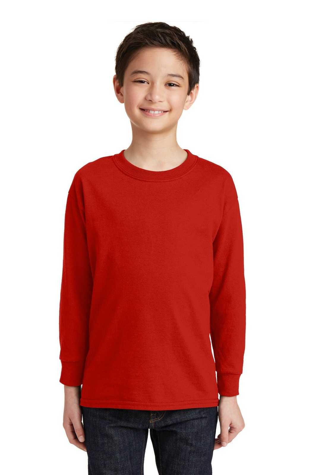 Gildan 5400B Youth Heavy Cotton 100% Cotton Long Sleeve T-Shirt - Red - HIT a Double