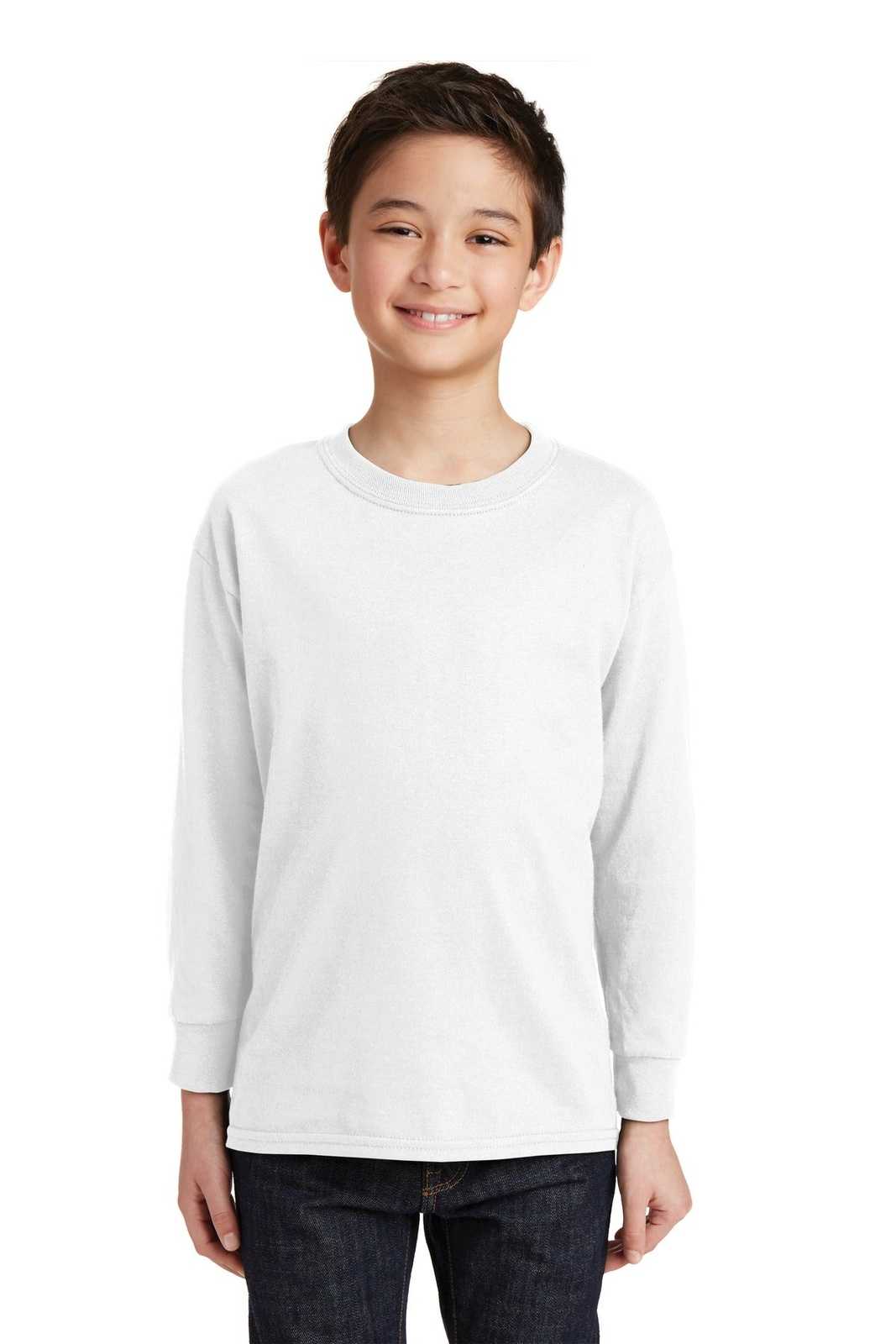 Gildan 5400B Youth Heavy Cotton 100% Cotton Long Sleeve T-Shirt - White - HIT a Double