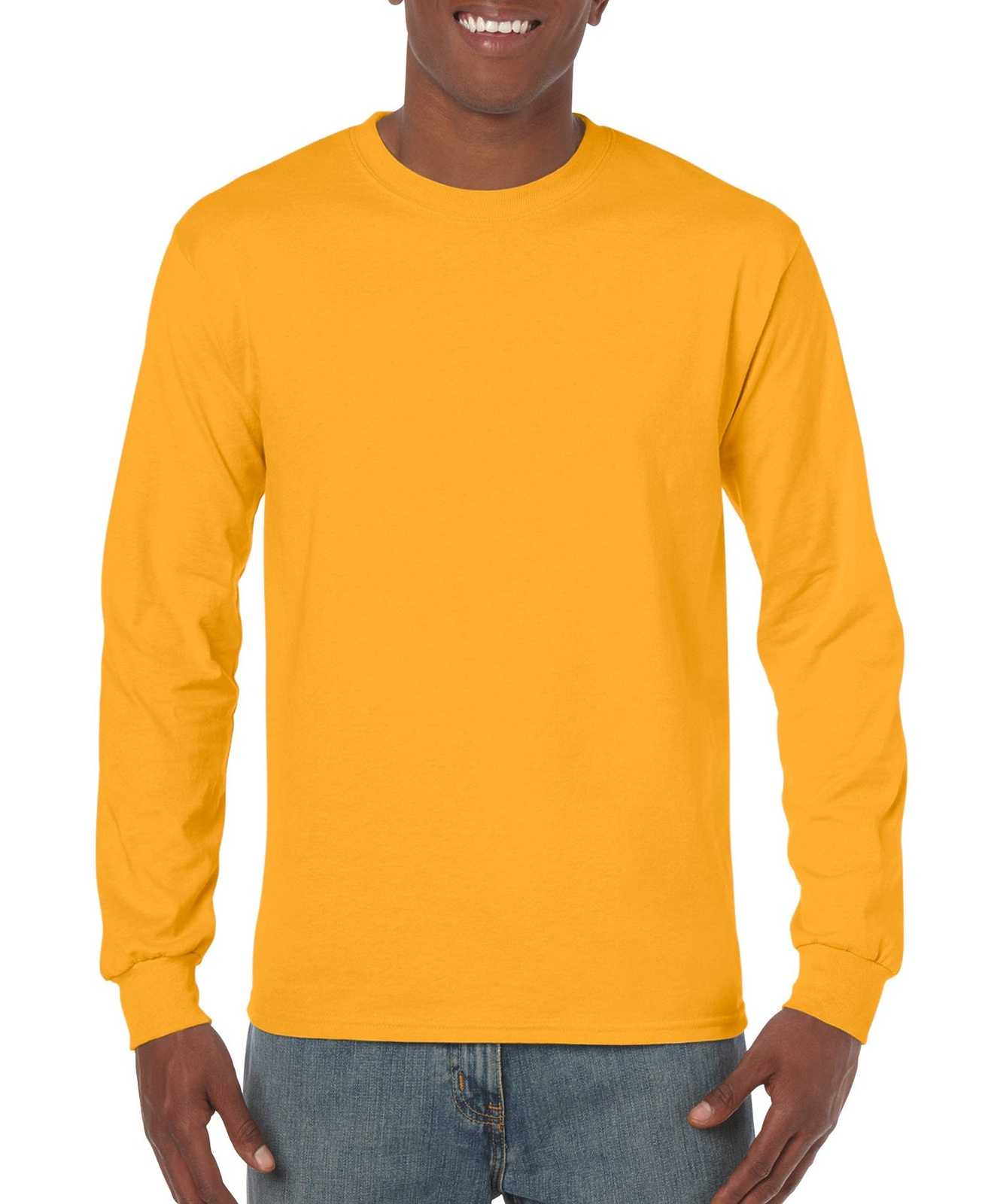 Gildan 5400 Heavy Cotton 100% Cotton Long Sleeve T-Shirt - Gold - HIT a Double
