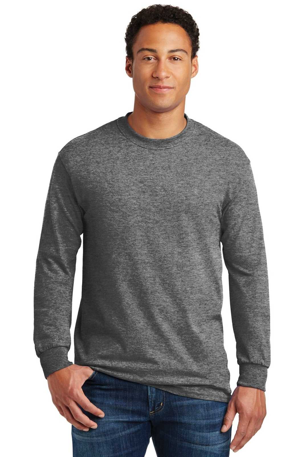 Gildan 5400 Heavy Cotton 100% Cotton Long Sleeve T-Shirt - Graphite Heather - HIT a Double