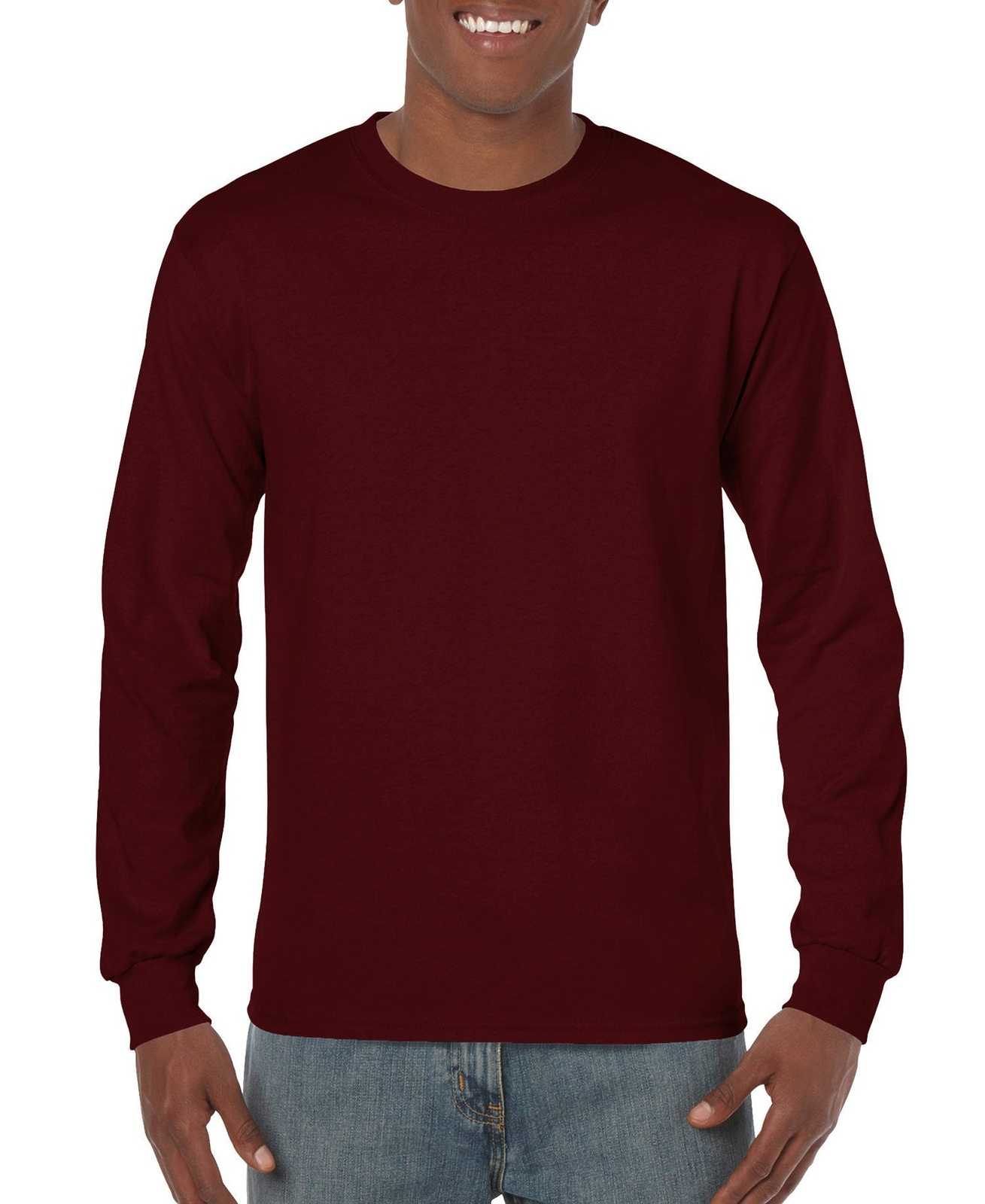 Gildan 5400 Heavy Cotton 100% Cotton Long Sleeve T-Shirt - Maroon - HIT a Double