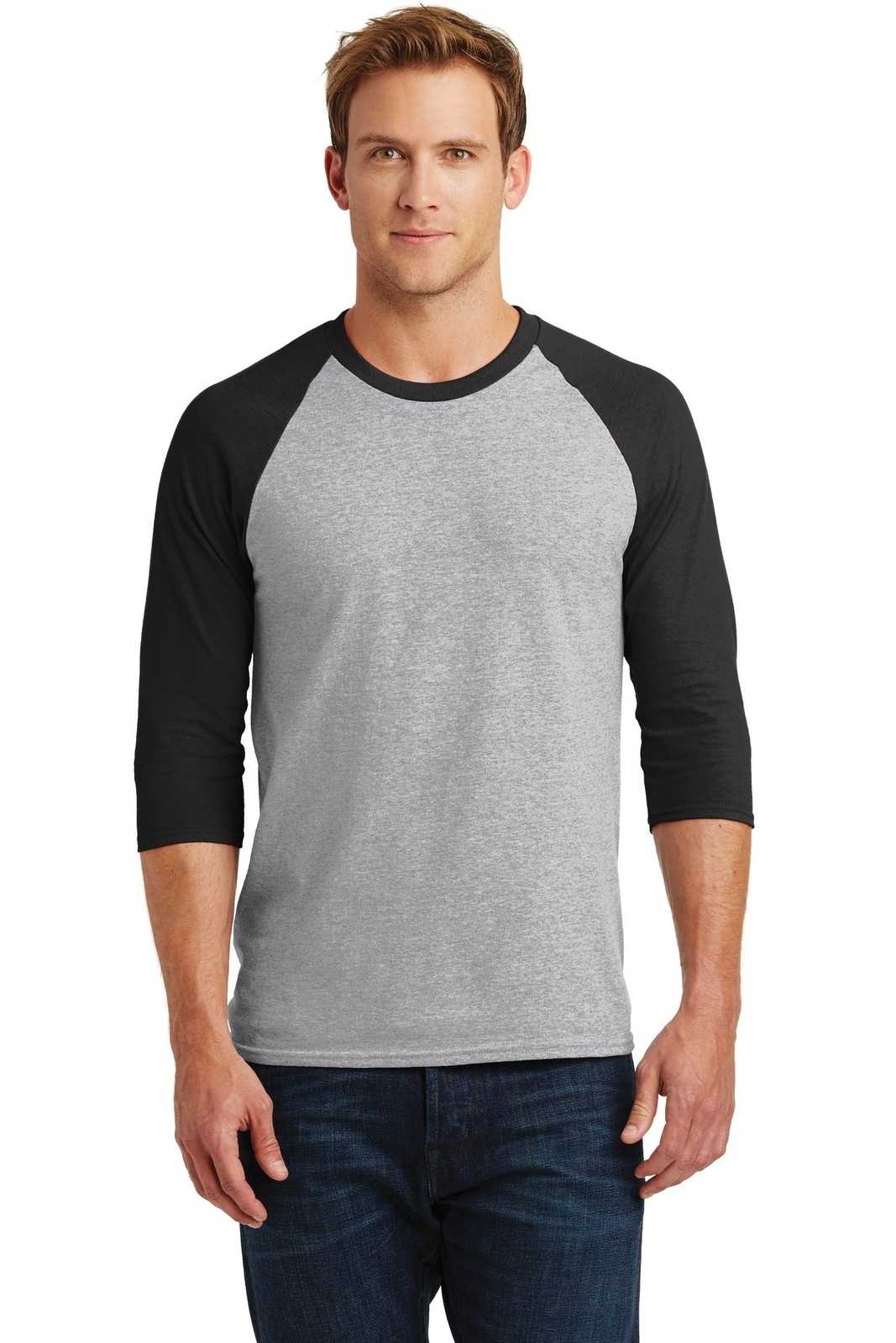 Gildan 5700 Heavy Cotton&amp;#8482; 3/4-Sleeve Raglan T-Shirt - Gray Black - HIT a Double