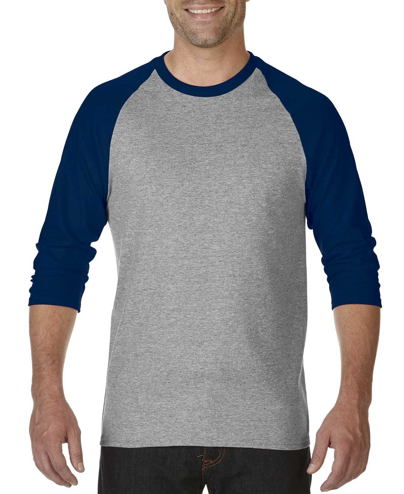 Gildan 5700 Heavy Cotton&#8482; 3/4-Sleeve Raglan T-Shirt - Sport Grey/Navy - HIT a Double
