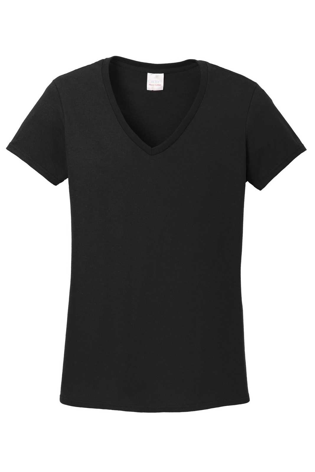 Gildan 5V00L Ladies Heavy Cotton 100% Cotton V-Neck T-Shirt - Black - HIT a Double