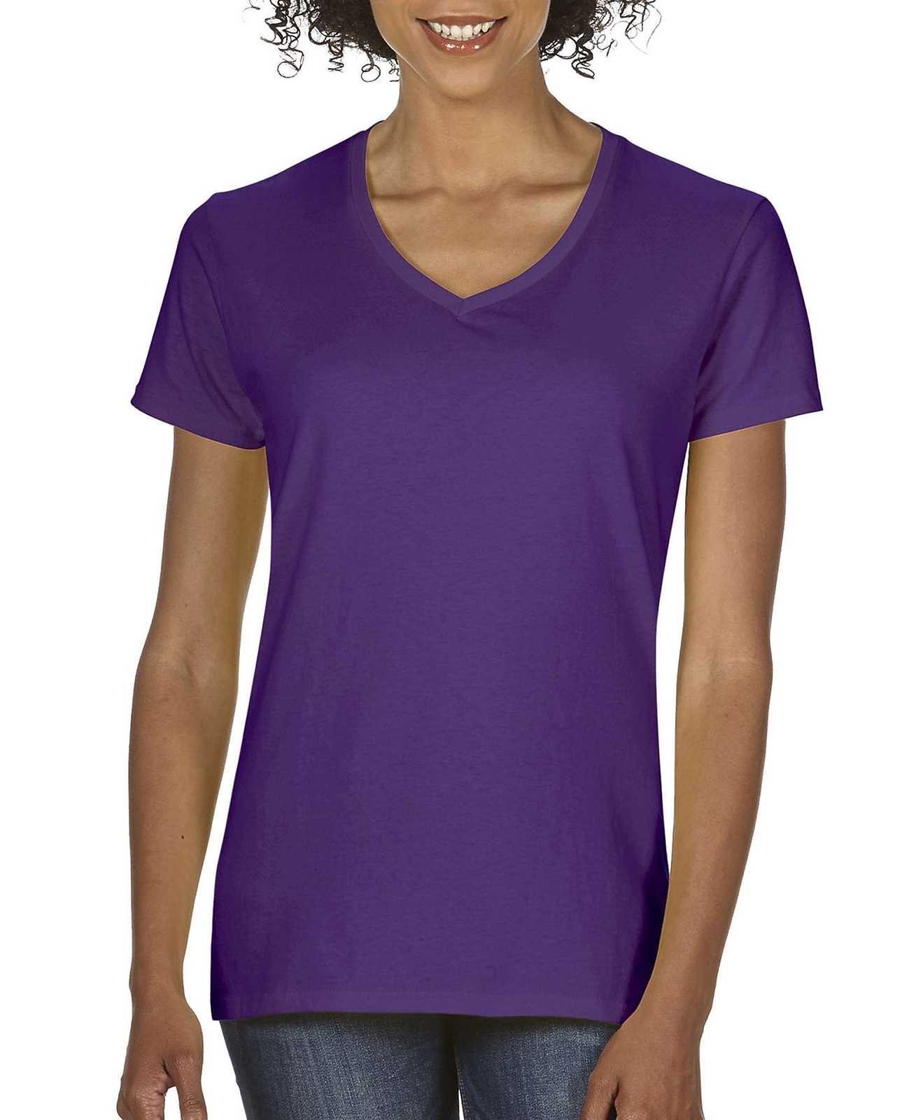 Gildan 5V00L Ladies Heavy Cotton 100% Cotton V-Neck T-Shirt - Purple - HIT a Double
