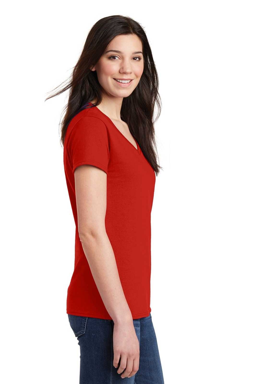 Gildan 5V00L Ladies Heavy Cotton 100% Cotton V-Neck T-Shirt - Red - HIT a Double