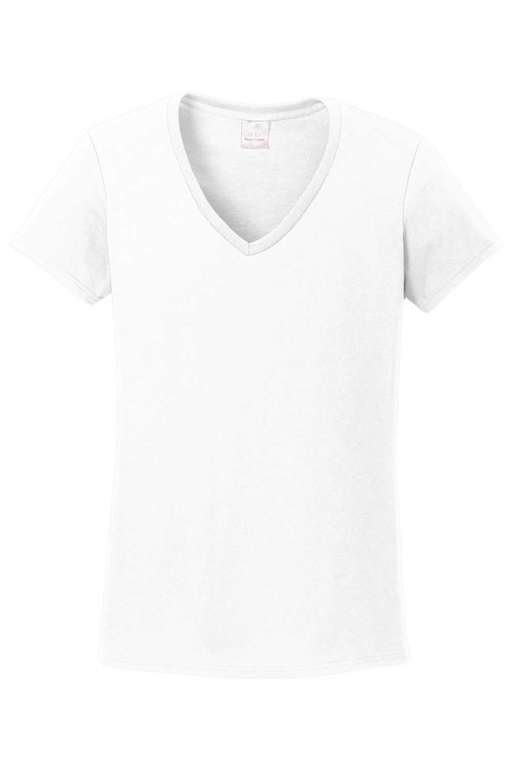 Gildan 5V00L Ladies Heavy Cotton 100% Cotton V-Neck T-Shirt - White - HIT a Double