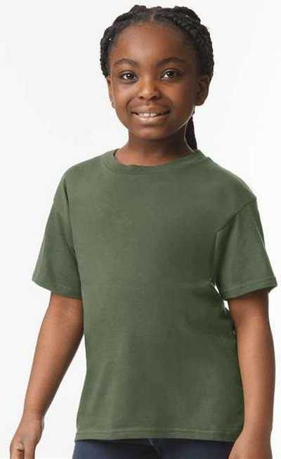 Gildan 64000B Softstyle Youth T-Shirt - Military Green" - "HIT a Double