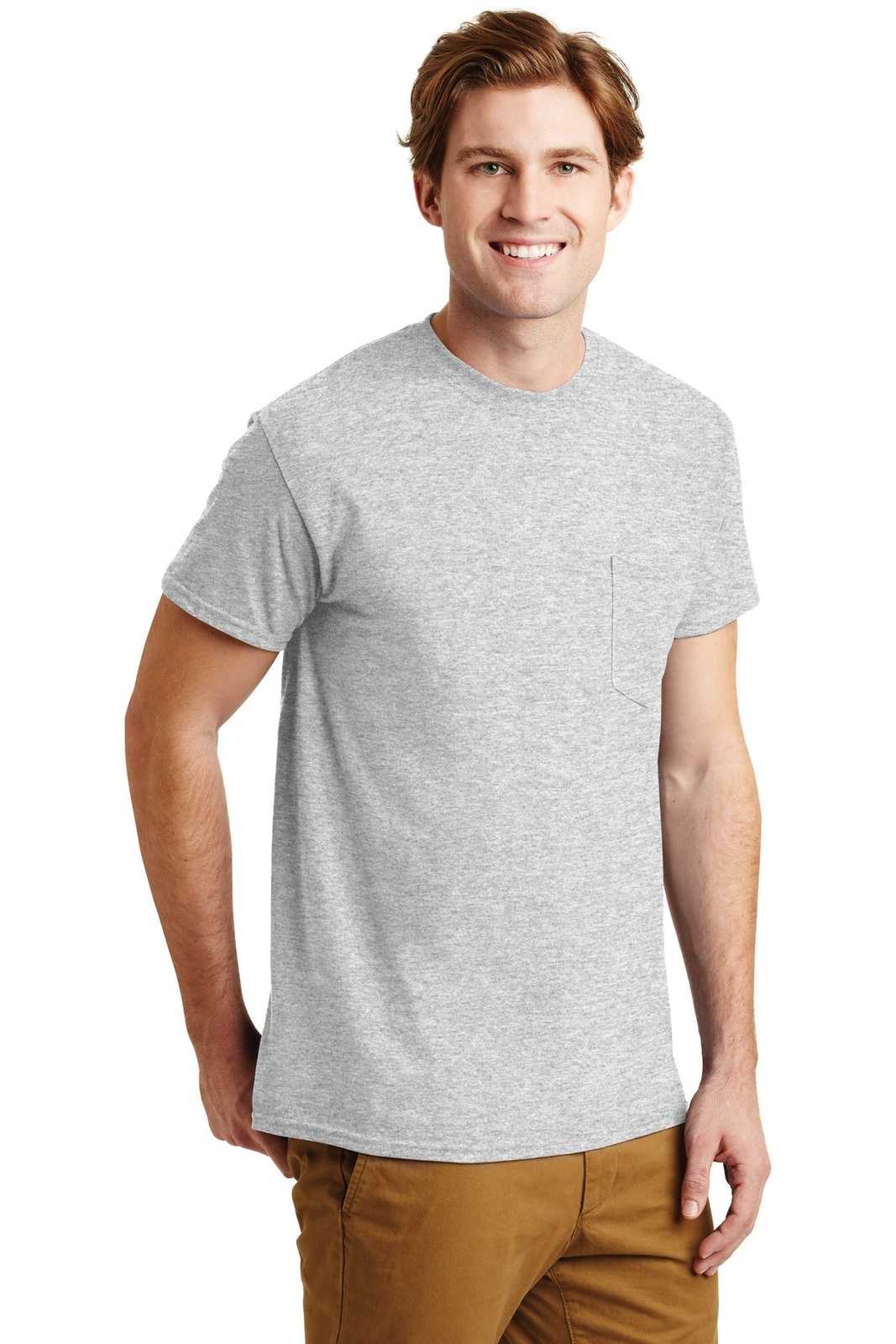 Gildan 8300 DryBlend 50 Cotton/50 Poly Pocket T-Shirt - Ash Gray - HIT a Double