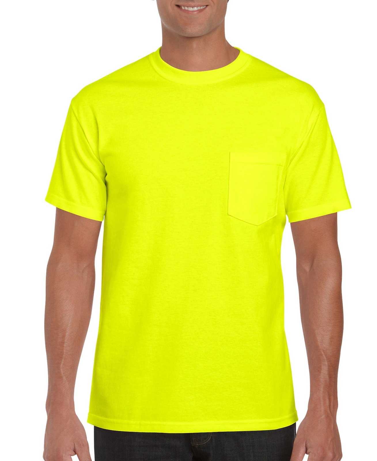 Gildan 8300 DryBlend 50 Cotton/50 Poly Pocket T-Shirt - Safety Green - HIT a Double