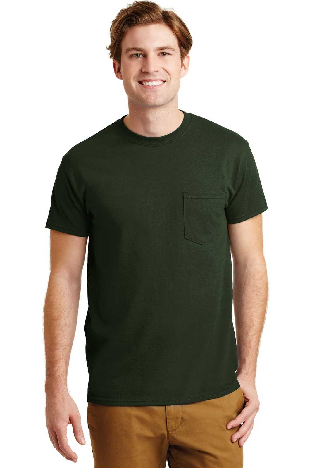 Gildan 8300 Dryblend 50 Cotton/50 Poly Pocket T-Shirt - Forest Green - HIT a Double