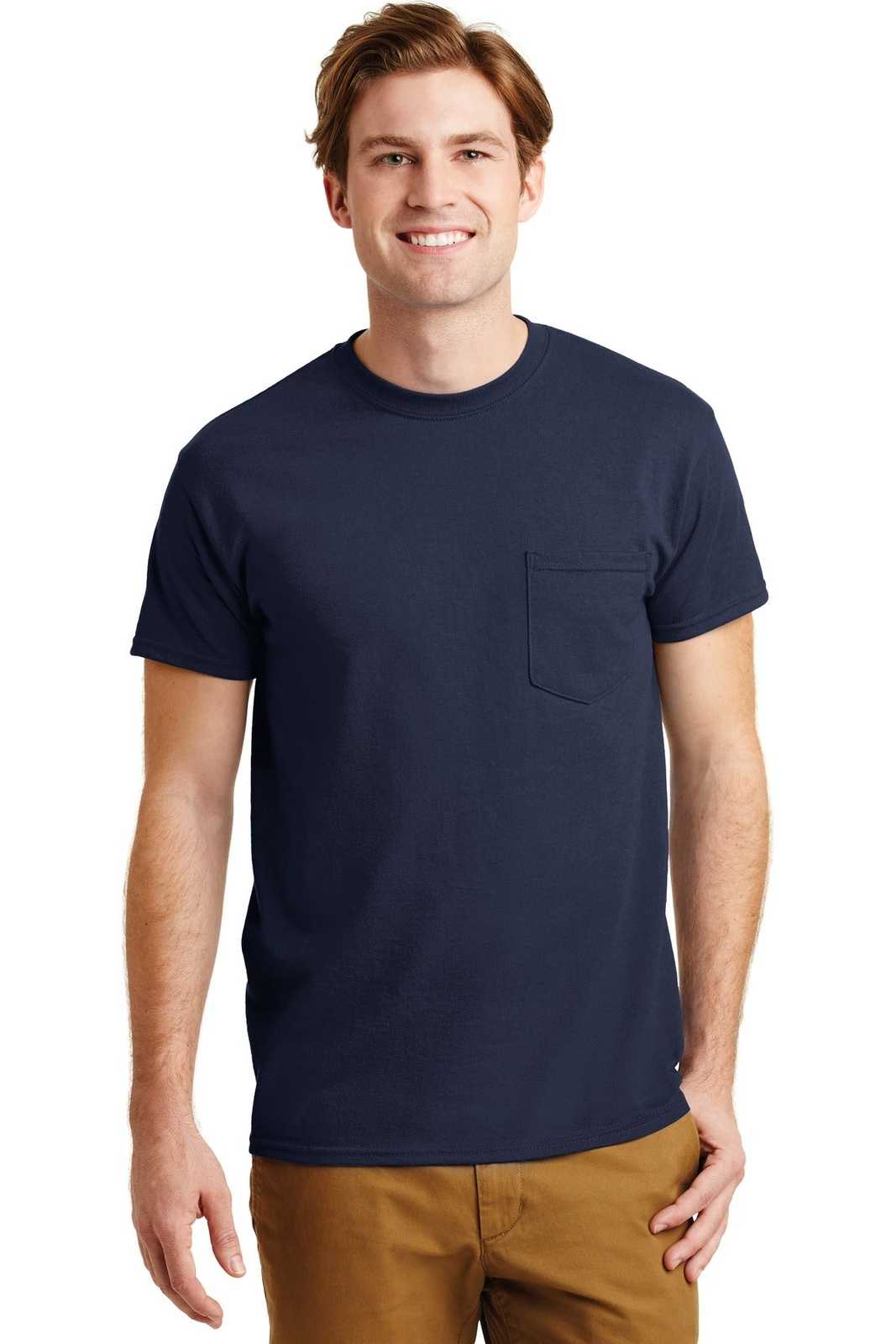 Gildan 8300 Dryblend 50 Cotton/50 Poly Pocket T-Shirt - Navy - HIT a Double
