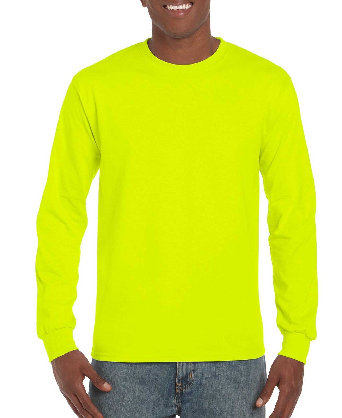 Gildan 8400 DryBlend 50 Cotton/50 Poly Long Sleeve T-Shirt - Safety Green - HIT a Double