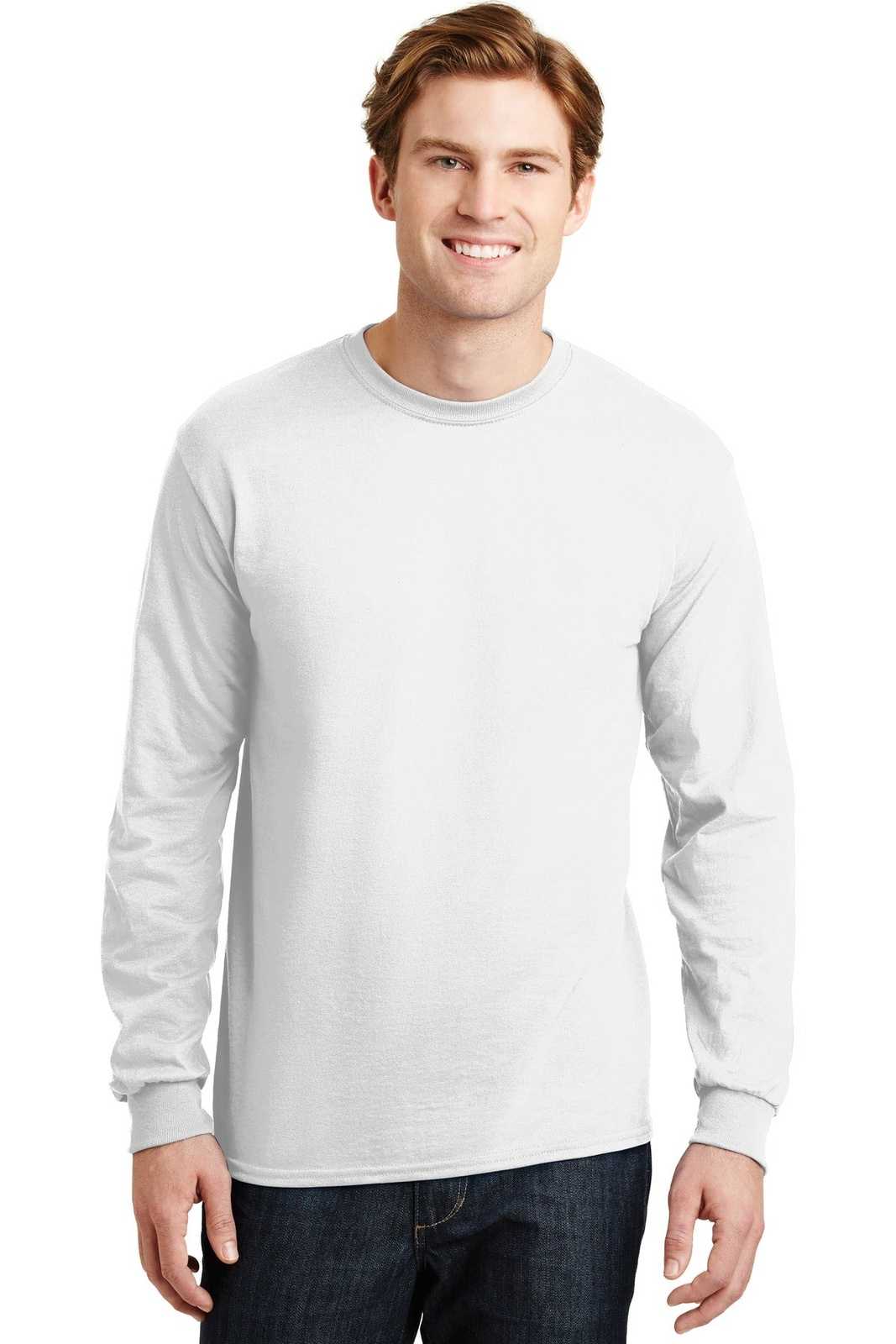 Gildan 8400 Dryblend 50 Cotton/50 Poly Long Sleeve T-Shirt - White - HIT a Double