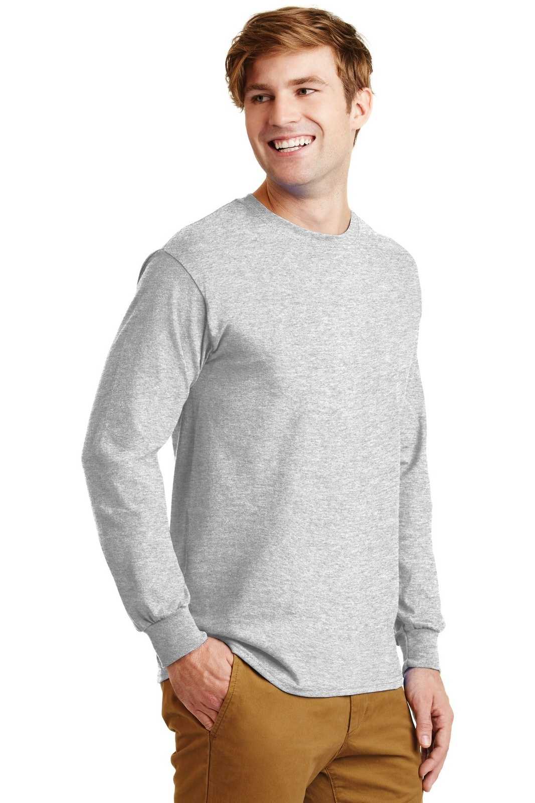 Gildan G2400 Ultra Cotton 100% Cotton Long Sleeve T-Shirt - Ash - HIT a Double