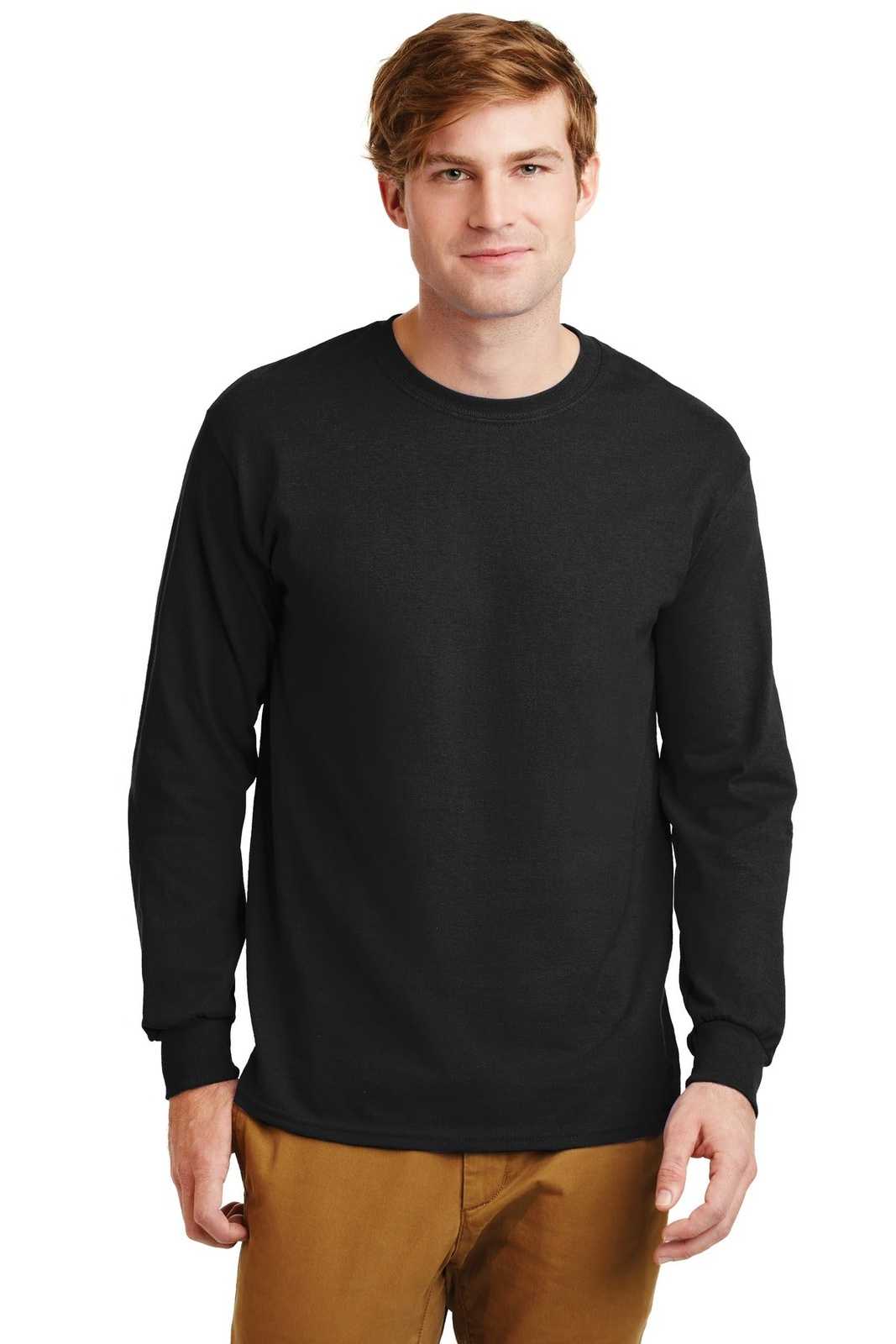 Gildan G2400 Ultra Cotton 100% Cotton Long Sleeve T-Shirt - Black - HIT a Double