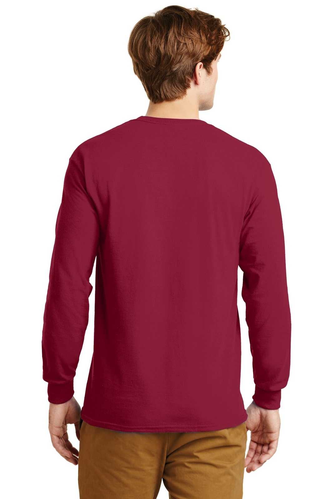 Gildan G2400 Ultra Cotton 100% Cotton Long Sleeve T-Shirt - Cardinal Red - HIT a Double