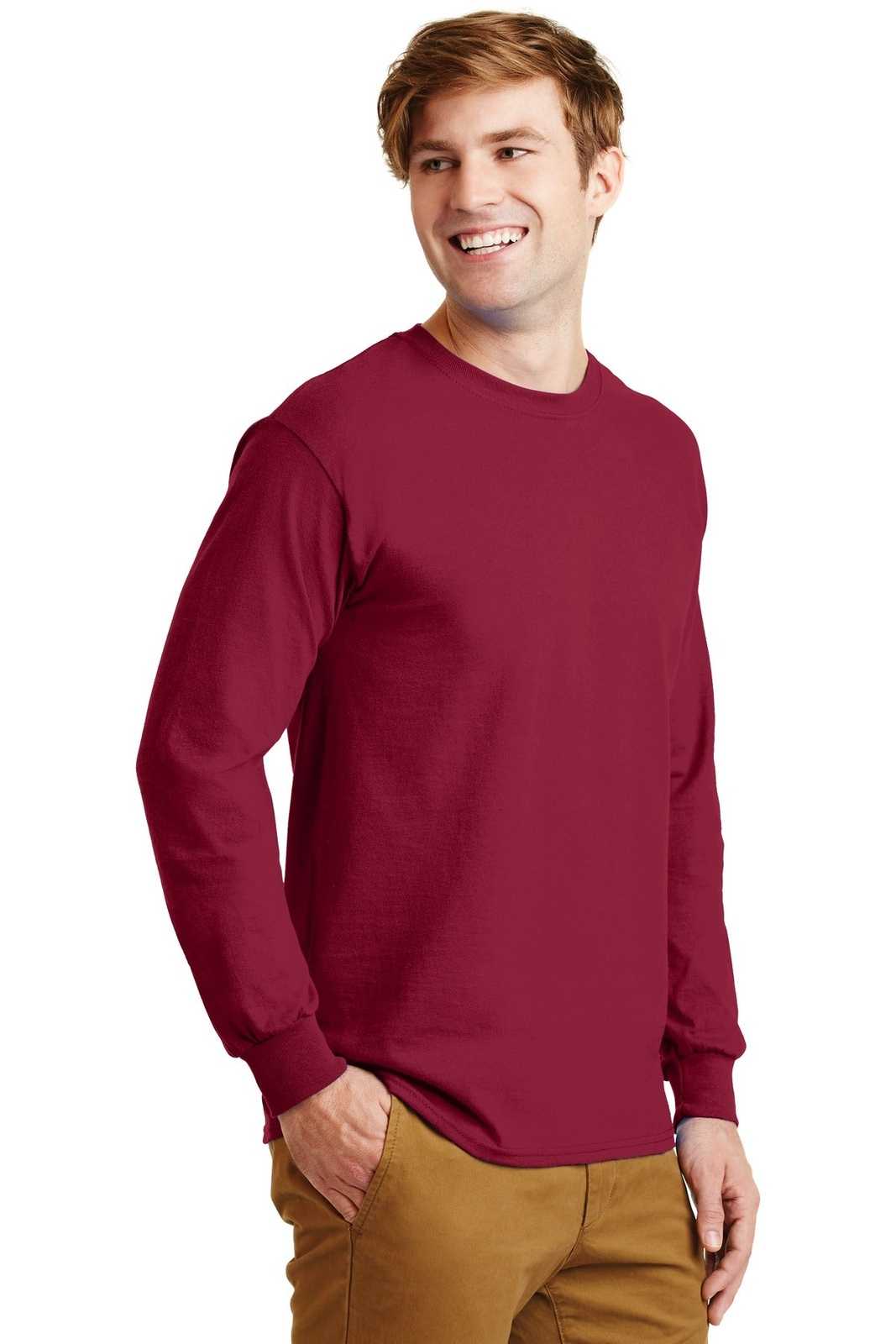 Gildan G2400 Ultra Cotton 100% Cotton Long Sleeve T-Shirt - Cardinal Red - HIT a Double