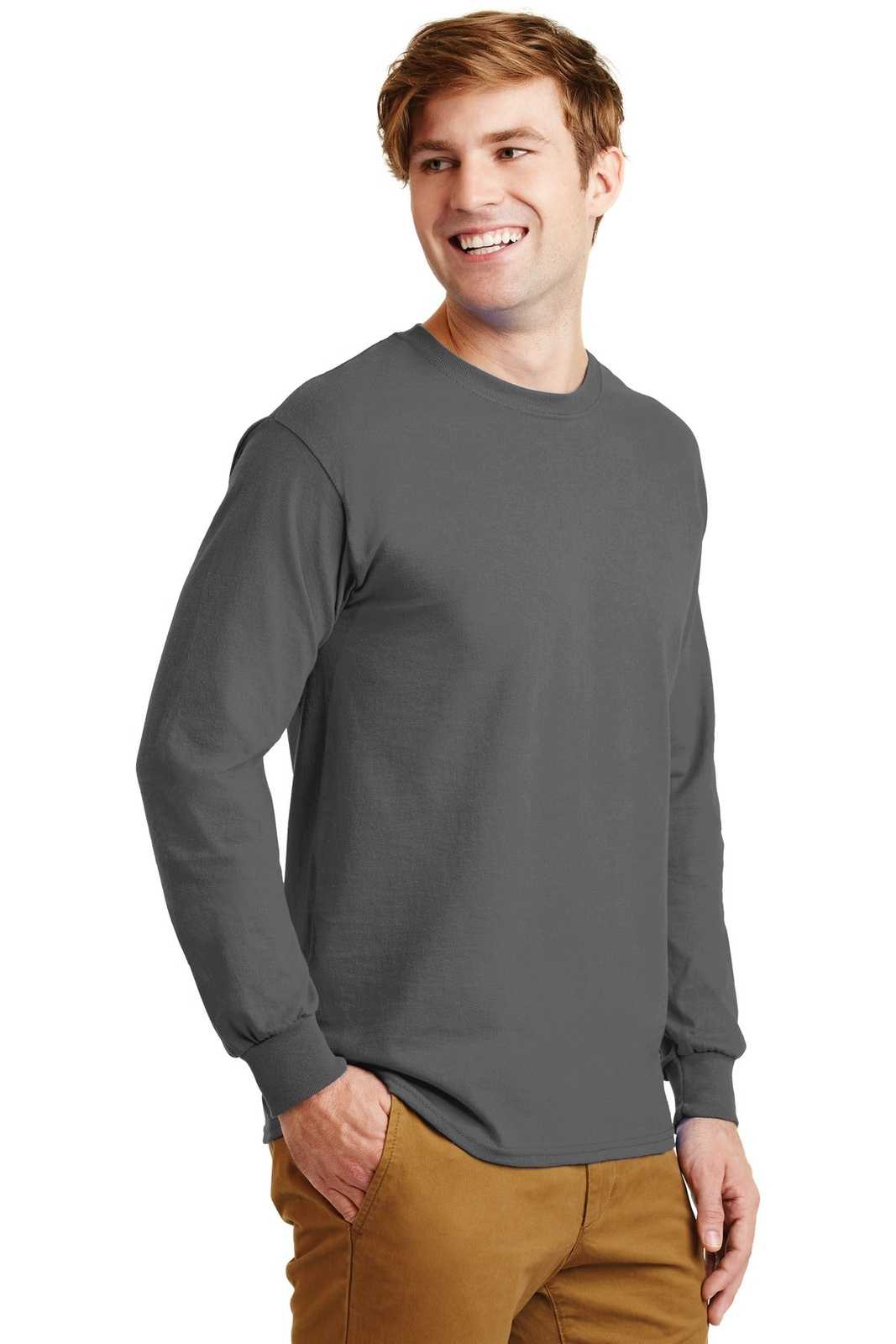 Gildan G2400 Ultra Cotton 100% Cotton Long Sleeve T-Shirt - Charcoal - HIT a Double