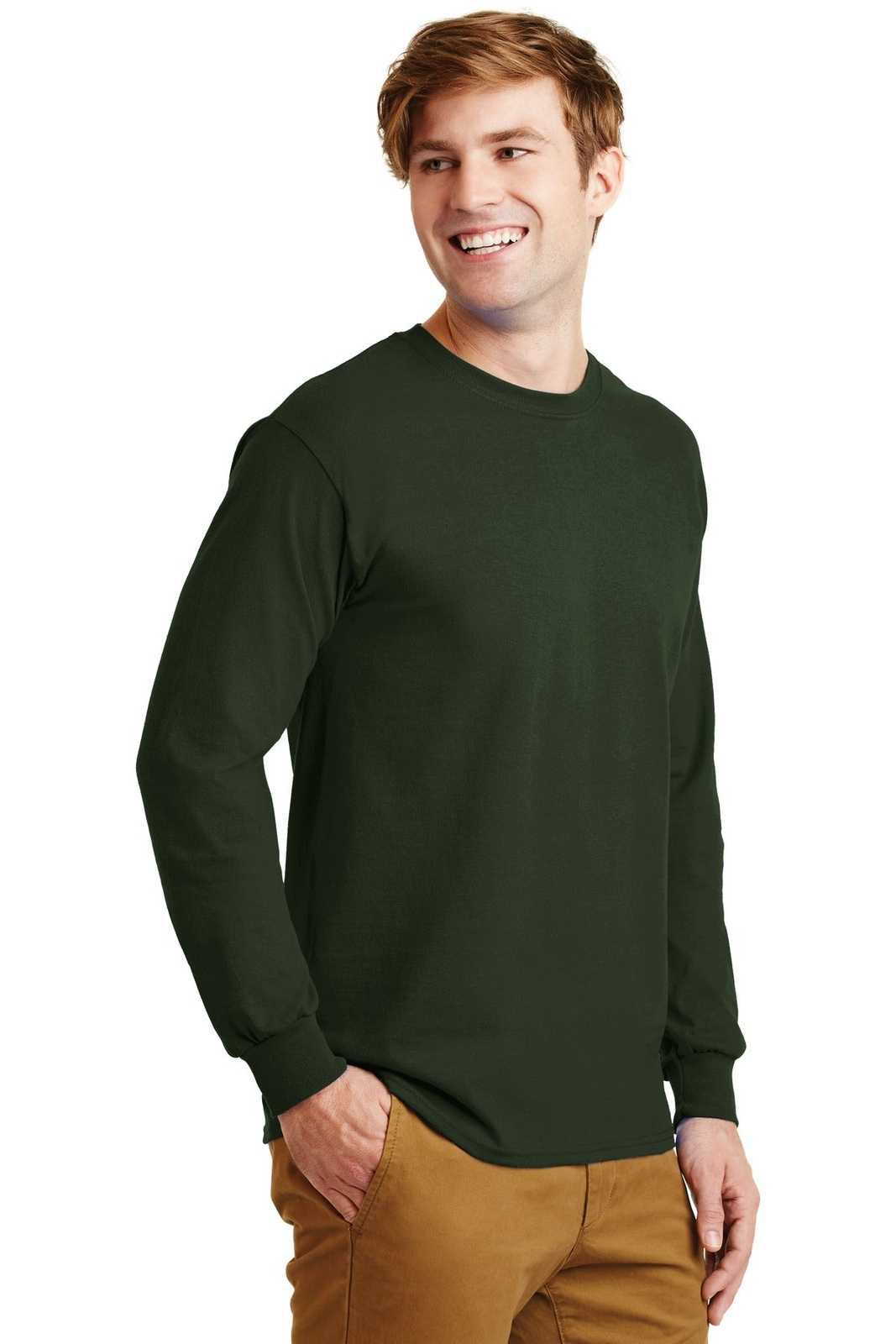 Gildan G2400 Ultra Cotton 100% Cotton Long Sleeve T-Shirt - Forest Green - HIT a Double
