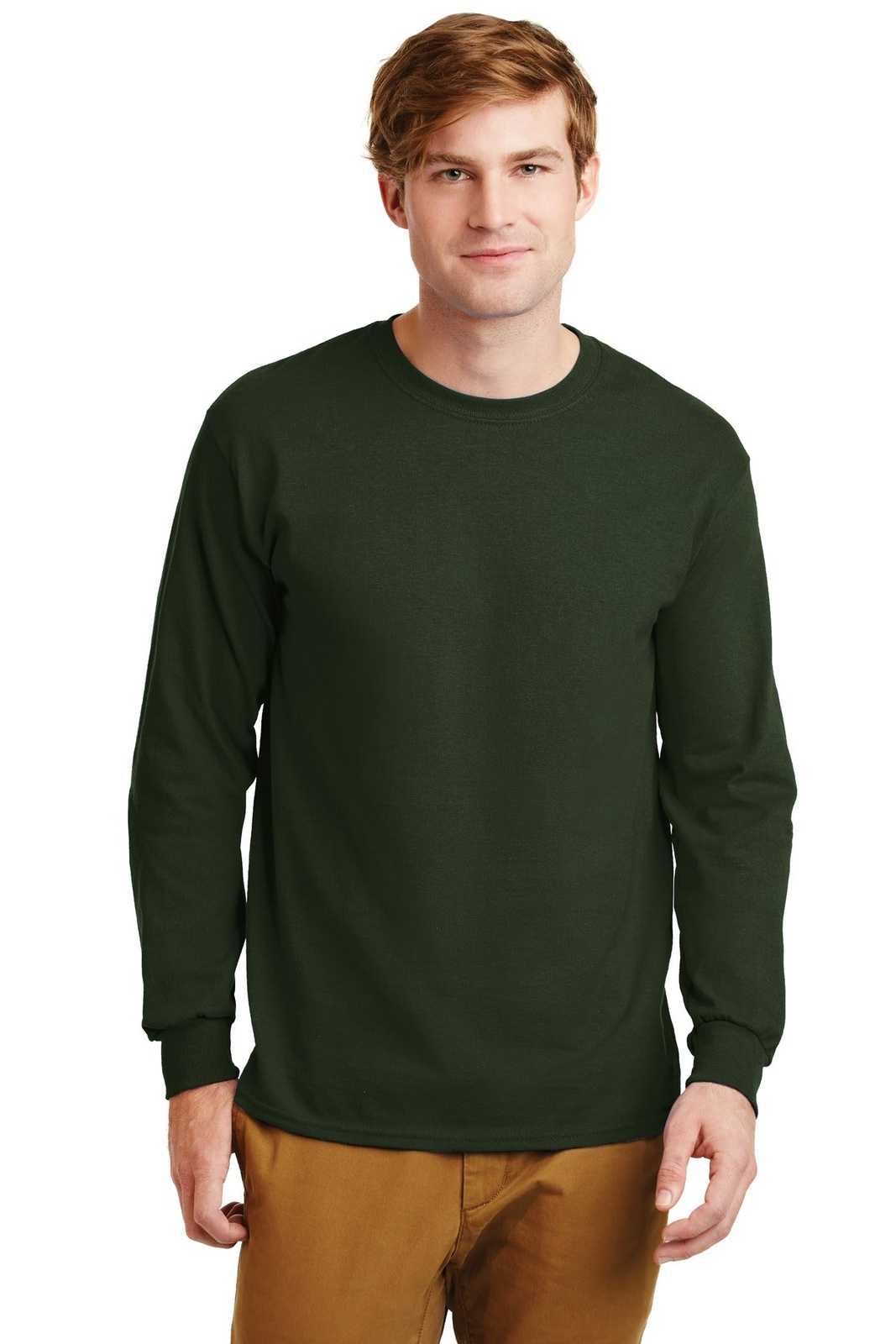 Gildan G2400 Ultra Cotton 100% Cotton Long Sleeve T-Shirt - Forest Green - HIT a Double