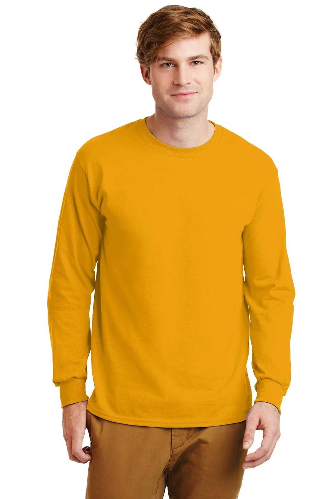Gildan G2400 Ultra Cotton 100% Cotton Long Sleeve T-Shirt - Gold - HIT a Double