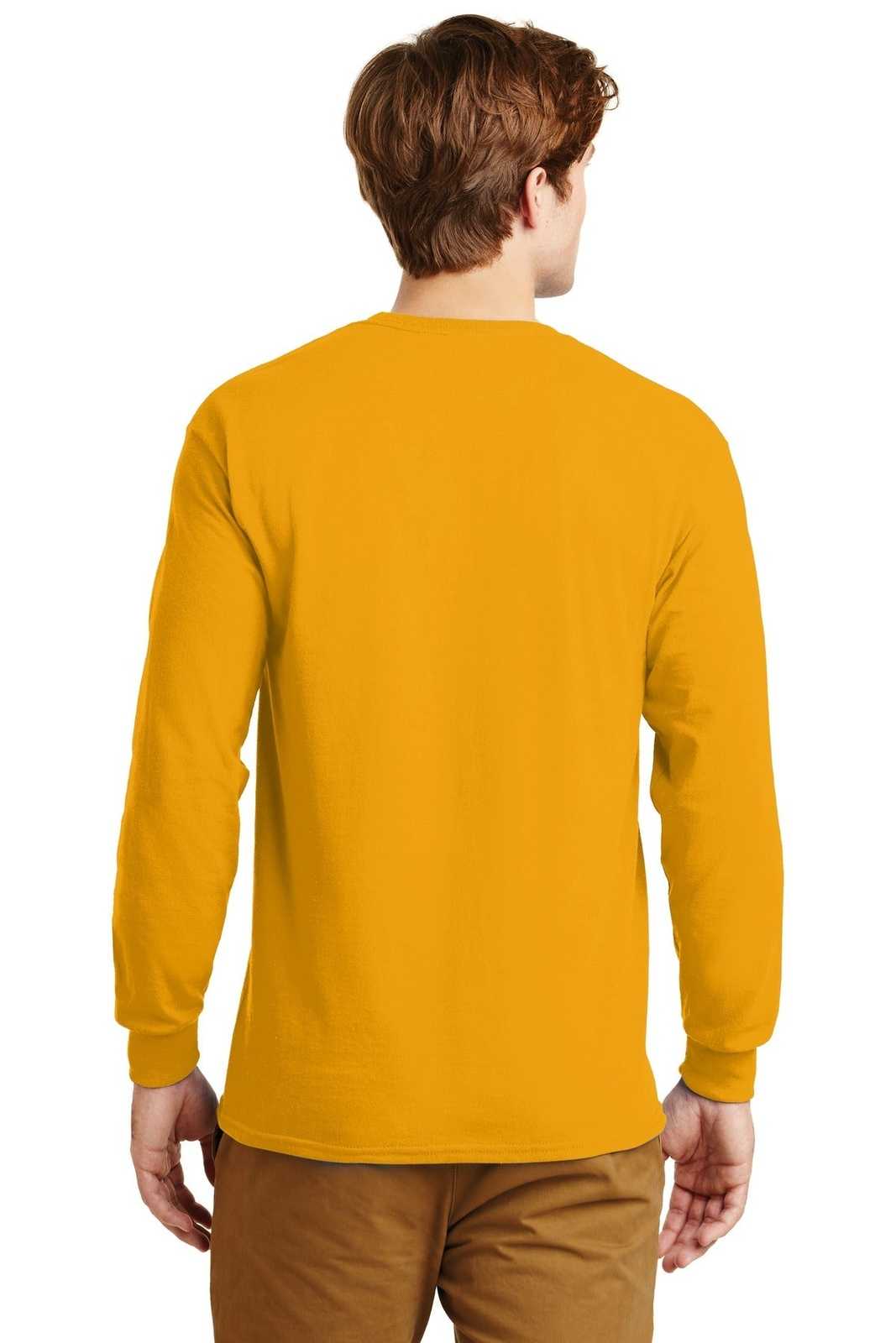 Gildan G2400 Ultra Cotton 100% Cotton Long Sleeve T-Shirt - Gold - HIT a Double