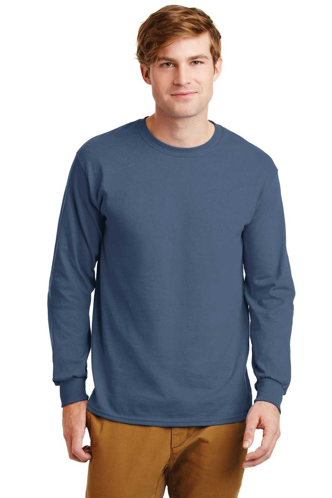 Gildan G2400 Ultra Cotton 100% Cotton Long Sleeve T-Shirt - Indigo Blue - HIT a Double