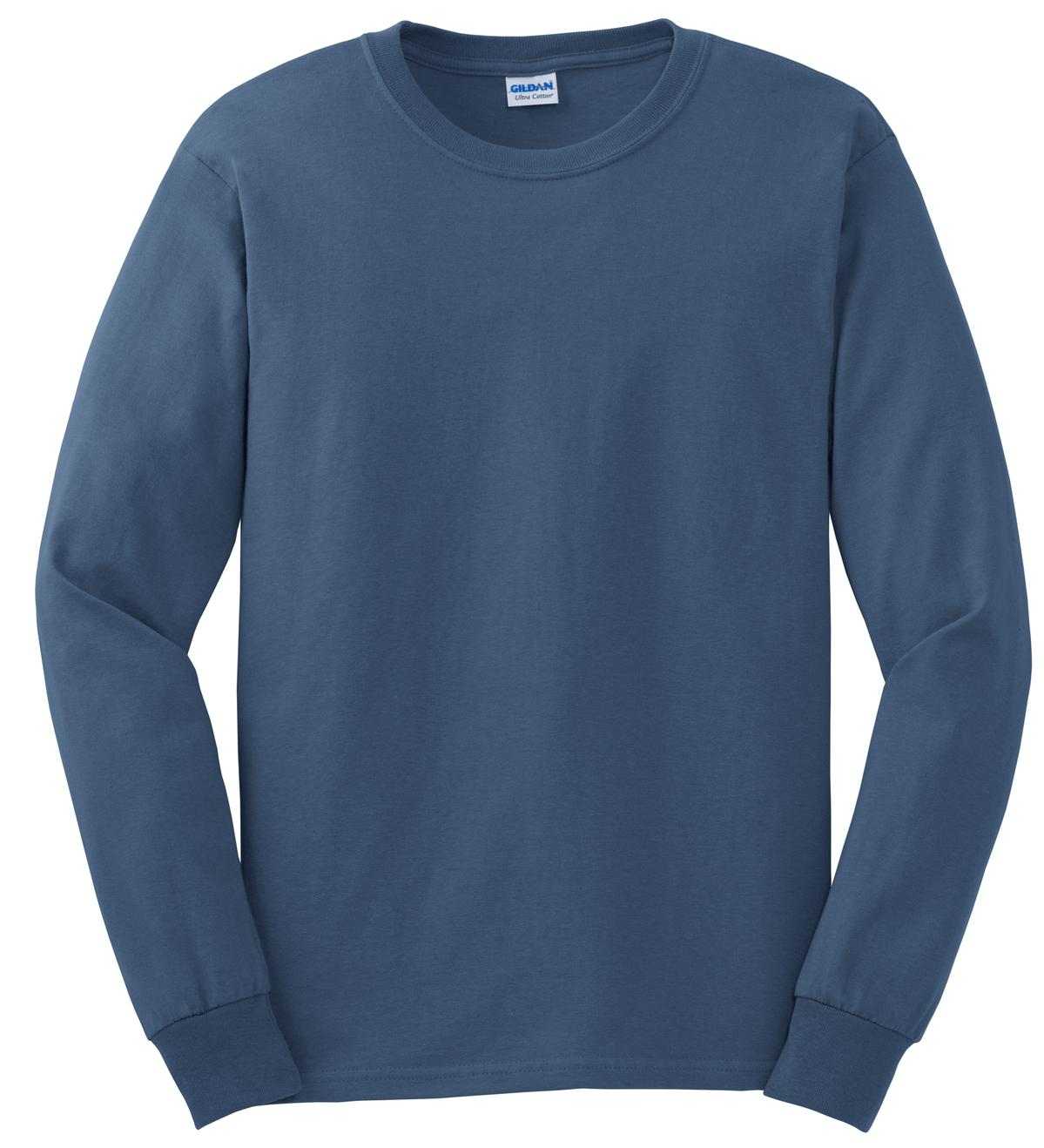 Gildan G2400 Ultra Cotton 100% Cotton Long Sleeve T-Shirt - Indigo Blue - HIT a Double