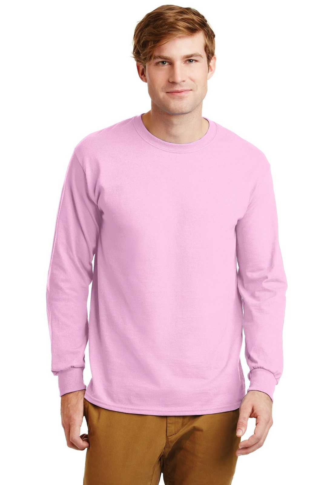 Gildan G2400 Ultra Cotton 100% Cotton Long Sleeve T-Shirt - Light Pink - HIT a Double