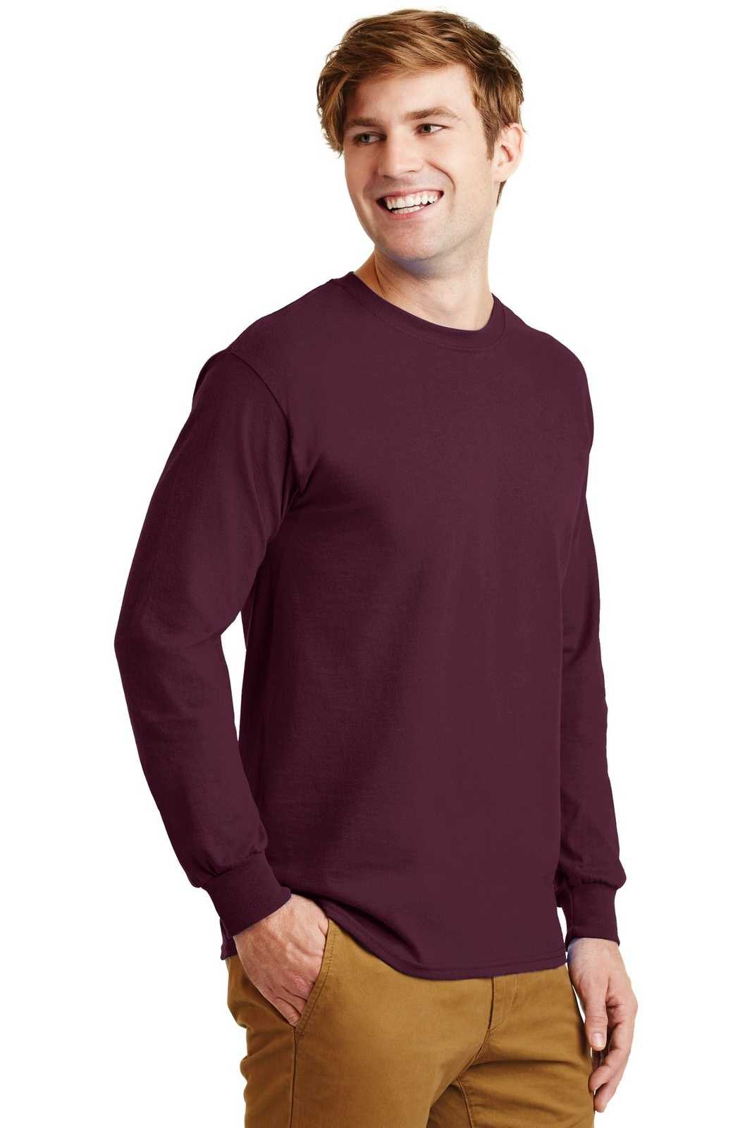 Gildan G2400 Ultra Cotton 100% Cotton Long Sleeve T-Shirt - Maroon - HIT a Double