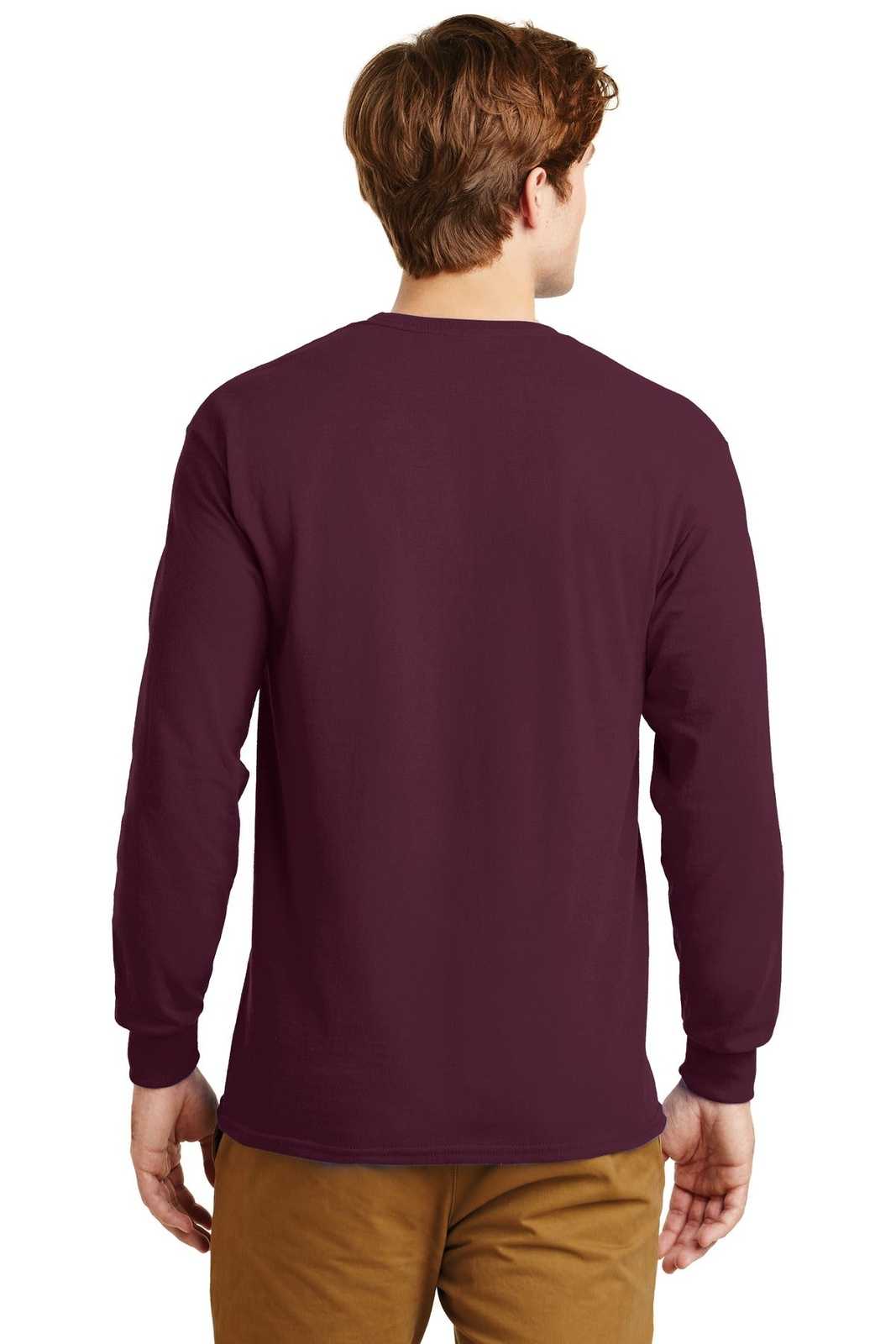 Gildan G2400 Ultra Cotton 100% Cotton Long Sleeve T-Shirt - Maroon - HIT a Double