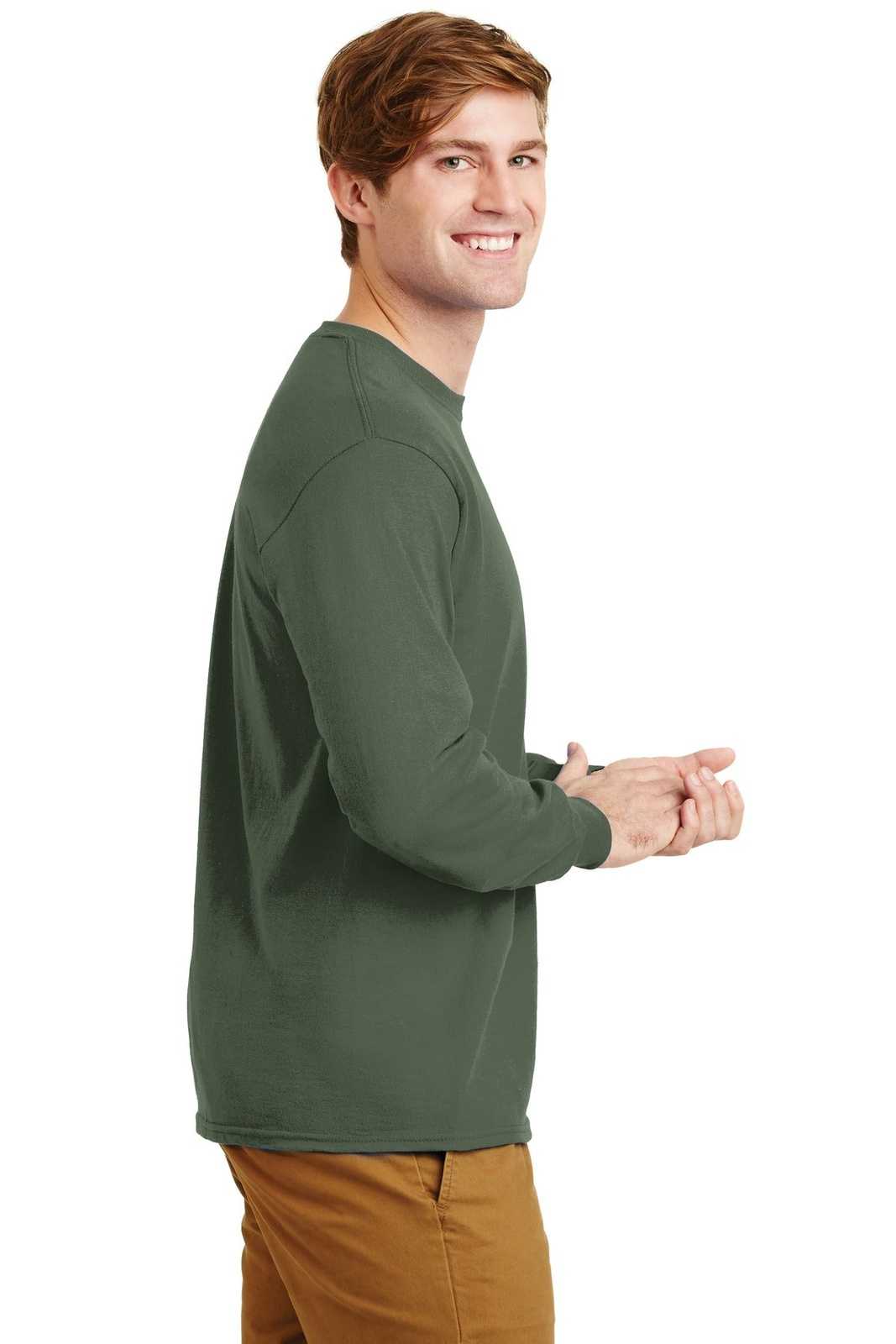 Gildan G2400 Ultra Cotton 100% Cotton Long Sleeve T-Shirt - Military Green - HIT a Double