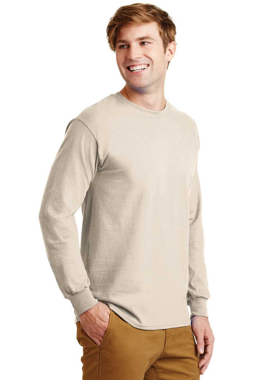 Gildan G2400 Ultra Cotton 100% Cotton Long Sleeve T-Shirt - Natural - HIT a Double