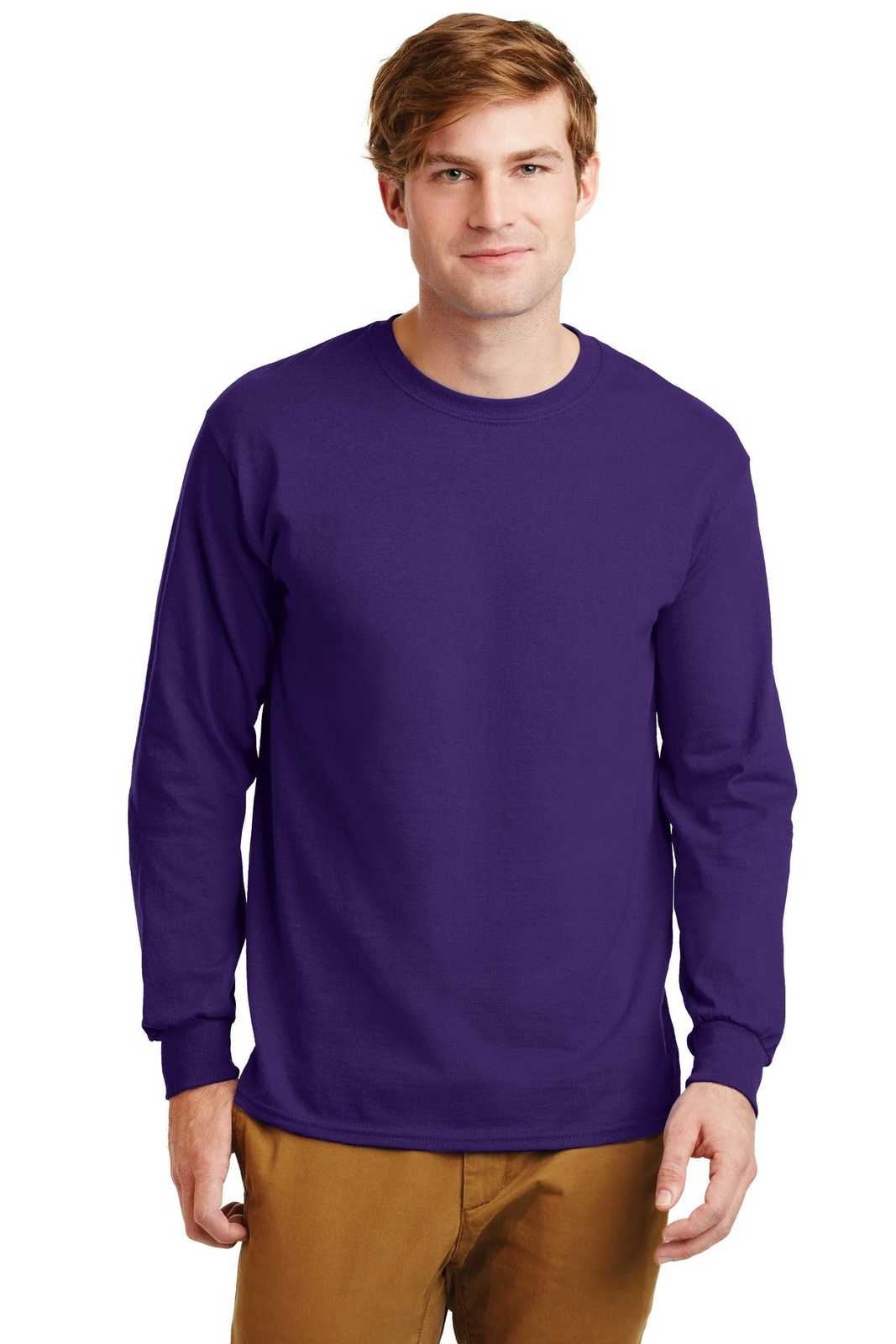 Gildan G2400 Ultra Cotton 100% Cotton Long Sleeve T-Shirt - Purple - HIT a Double