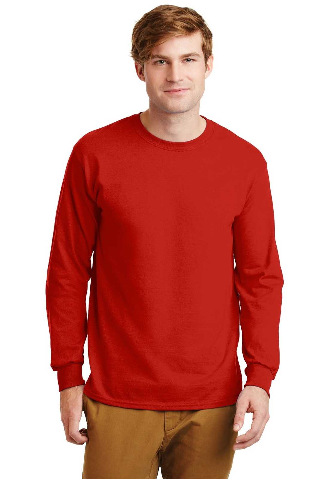 Gildan G2400 Ultra Cotton 100% Cotton Long Sleeve T-Shirt - Red - HIT a Double