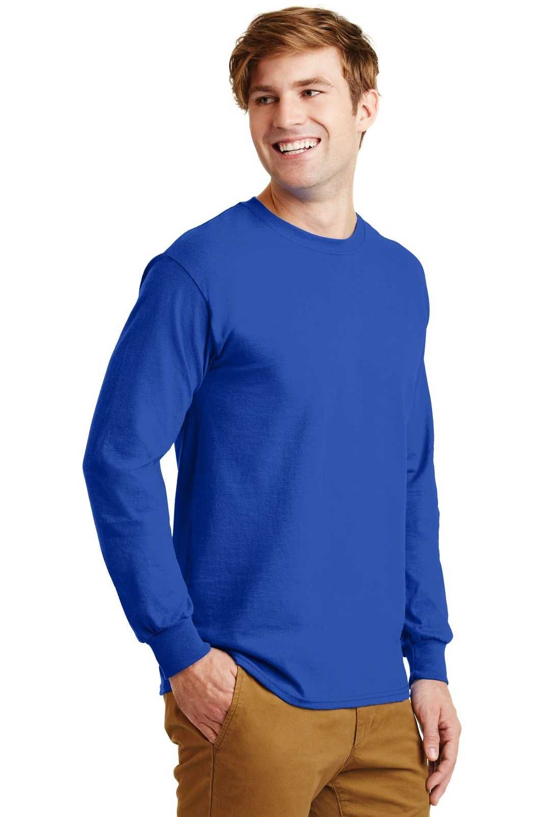 Gildan G2400 Ultra Cotton 100% Cotton Long Sleeve T-Shirt - Royal - HIT a Double