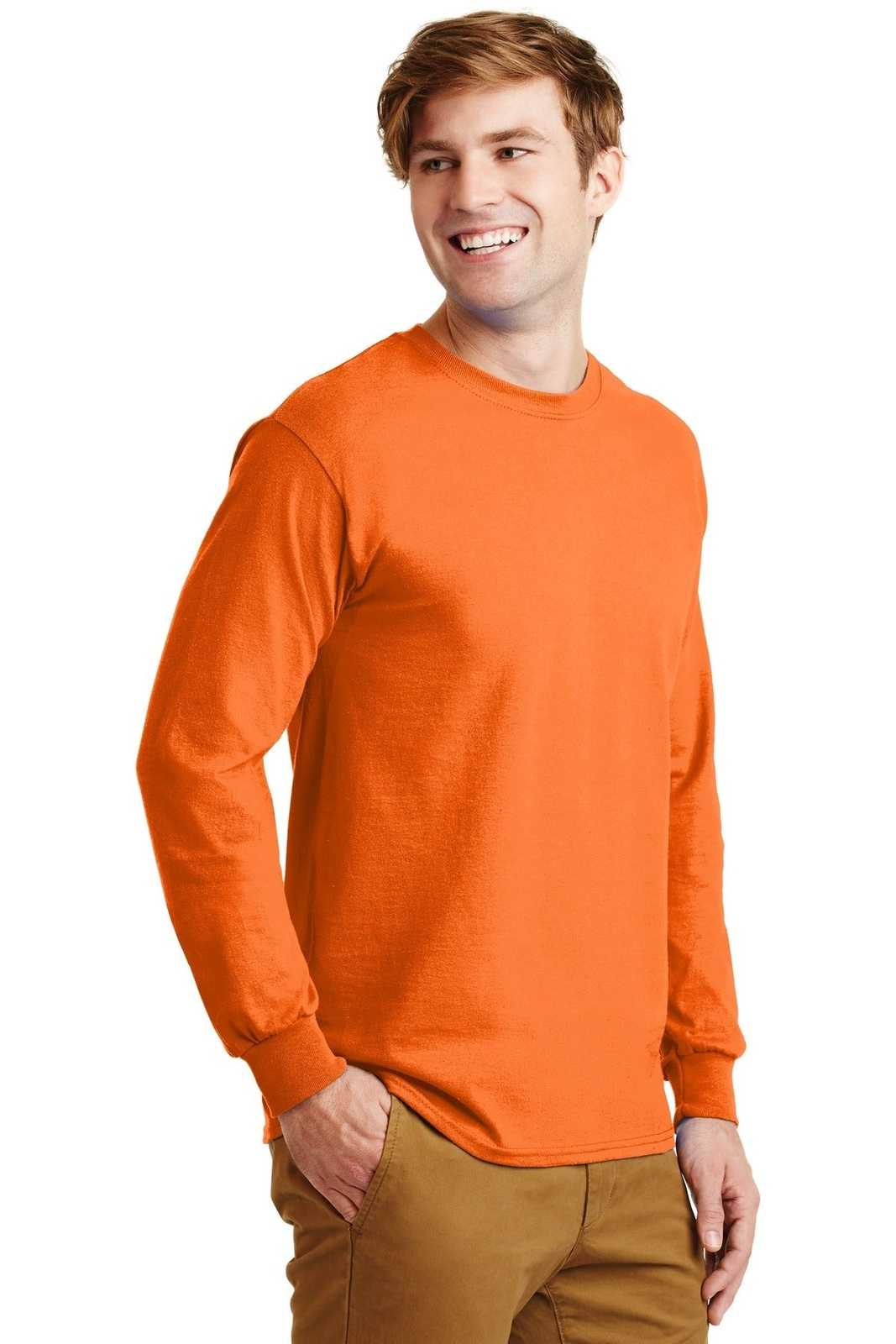 Gildan G2400 Ultra Cotton 100% Cotton Long Sleeve T-Shirt - S. Orange - HIT a Double