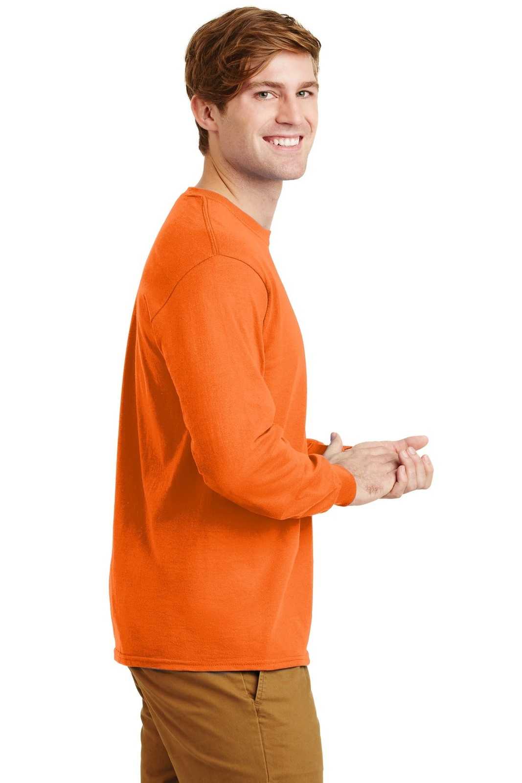 Gildan G2400 Ultra Cotton 100% Cotton Long Sleeve T-Shirt - S. Orange - HIT a Double