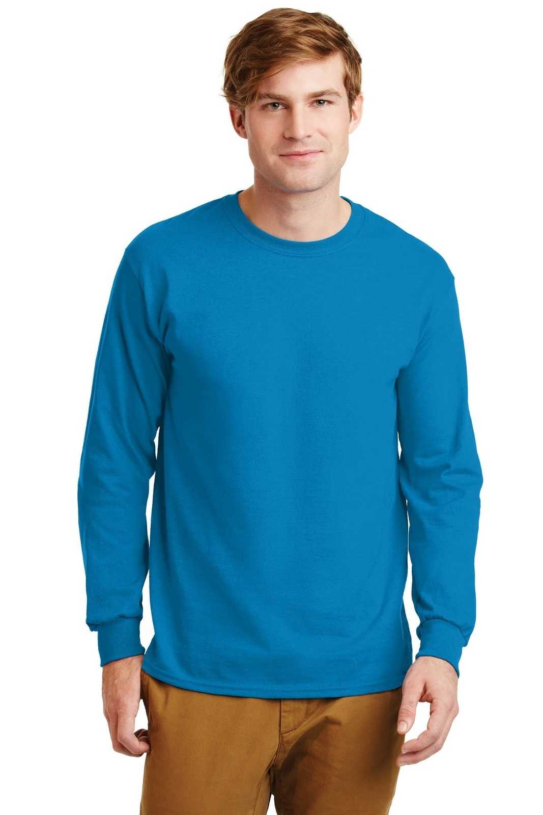 Gildan G2400 Ultra Cotton 100% Cotton Long Sleeve T-Shirt - Sapphire - HIT a Double
