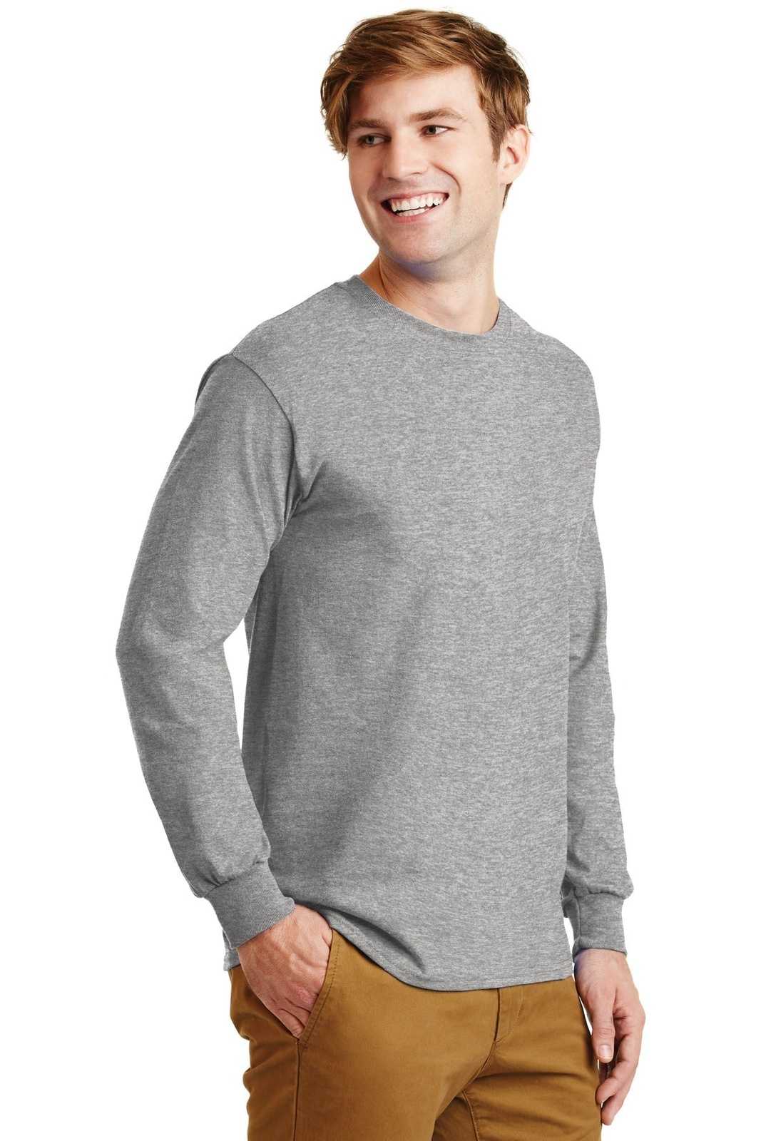 Gildan G2400 Ultra Cotton 100% Cotton Long Sleeve T-Shirt - Sport Gray - HIT a Double