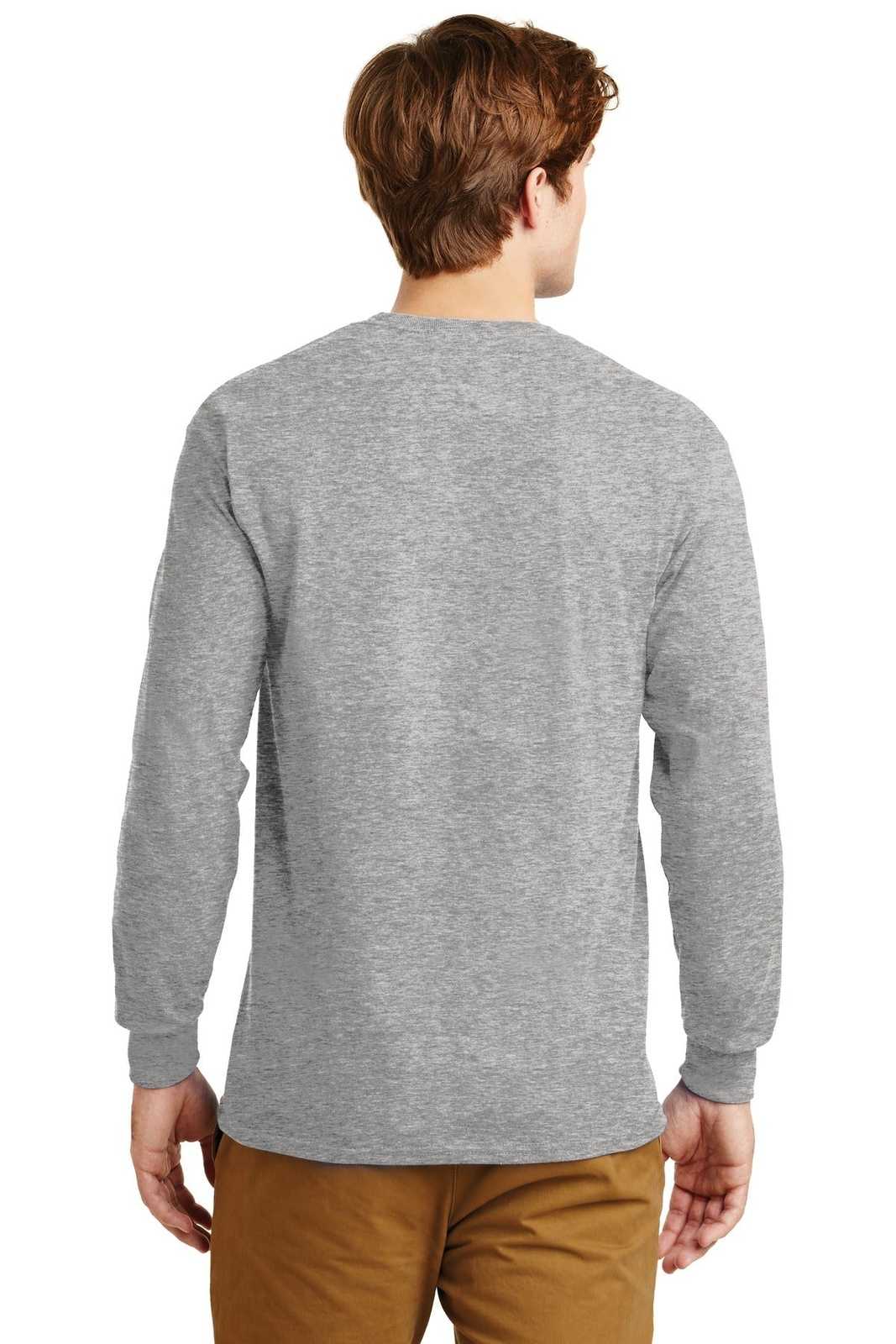 Gildan G2400 Ultra Cotton 100% Cotton Long Sleeve T-Shirt - Sport Gray - HIT a Double