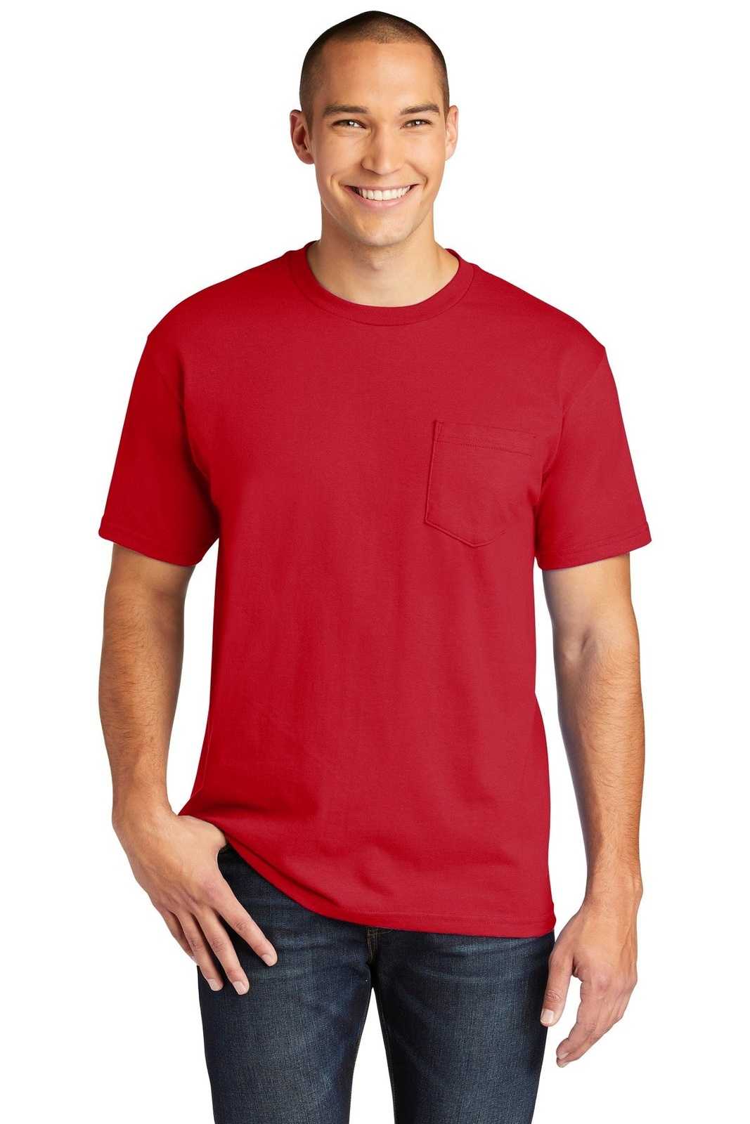 Gildan H300 Hammer Pocket T-Shirt - Sport Scarlet Red - HIT a Double