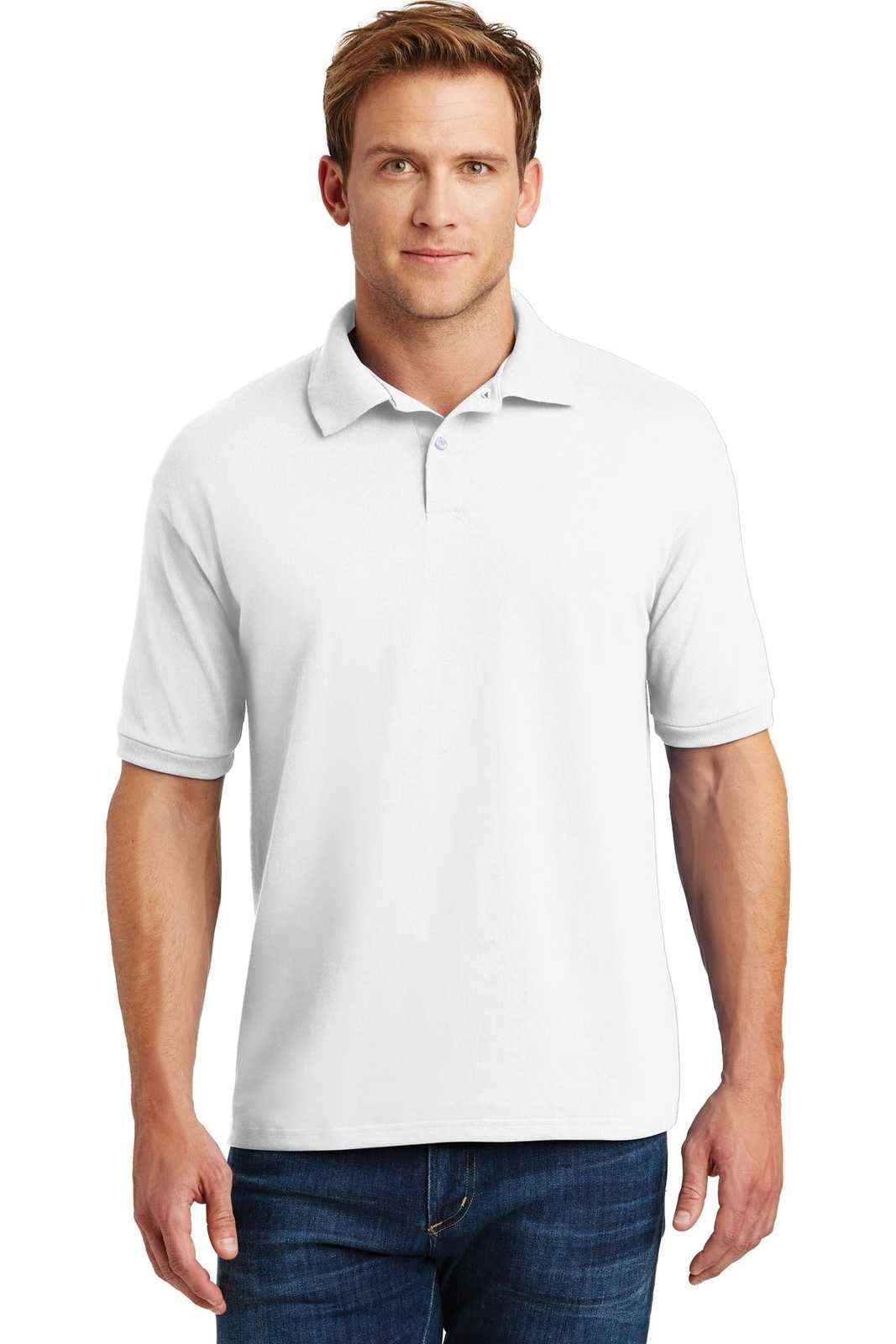 Hanes 054X Ecosmart 5.2-Ounce Jersey Knit Sport Shirt - White - HIT a Double