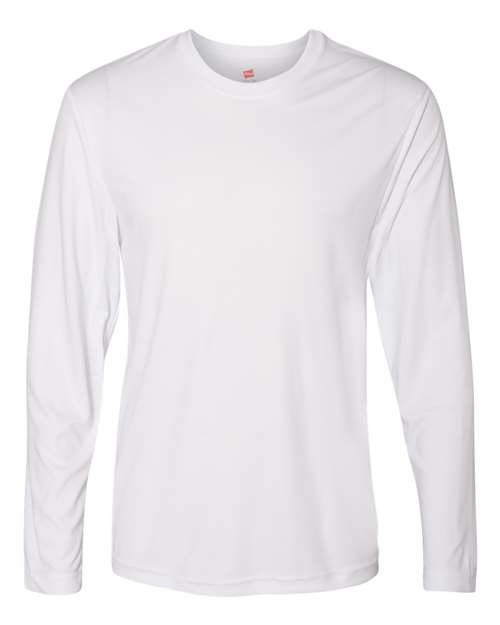 Hanes 482L Cool Dri Long Sleeve Performance T-Shirt - White - HIT a Double