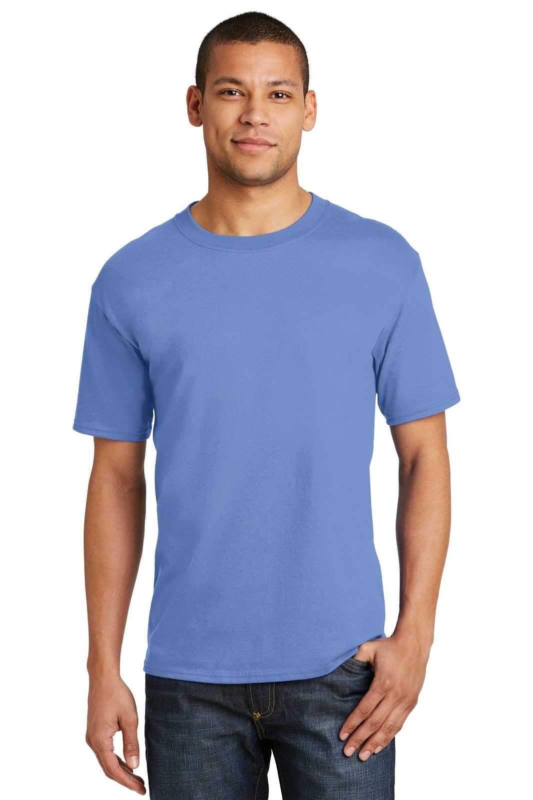 Hanes 5180 Beefy-T 100% Cotton T-Shirt - Carolina Blue - HIT a Double