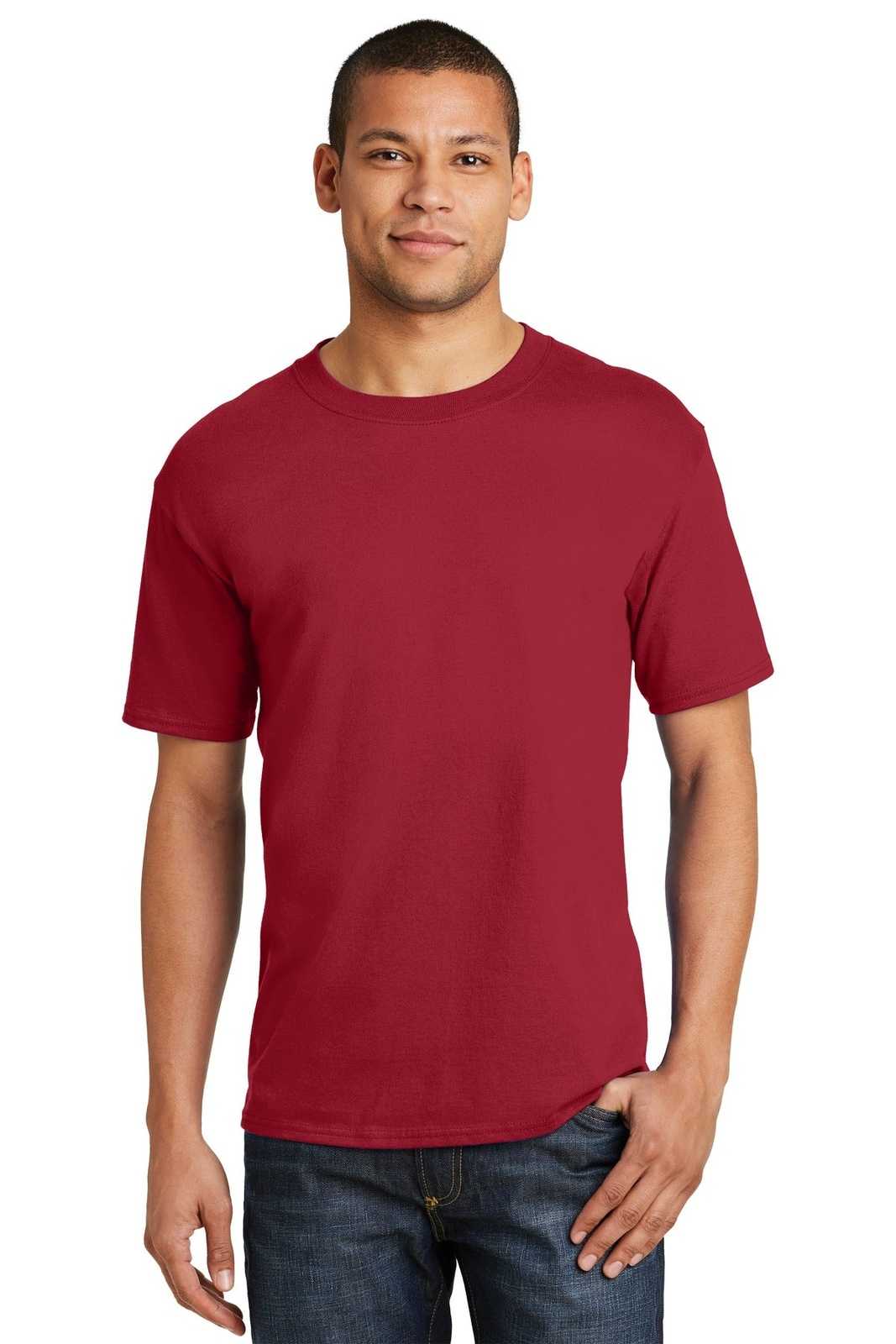 Hanes 5180 Beefy-T 100% Cotton T-Shirt - Deep Red - HIT a Double