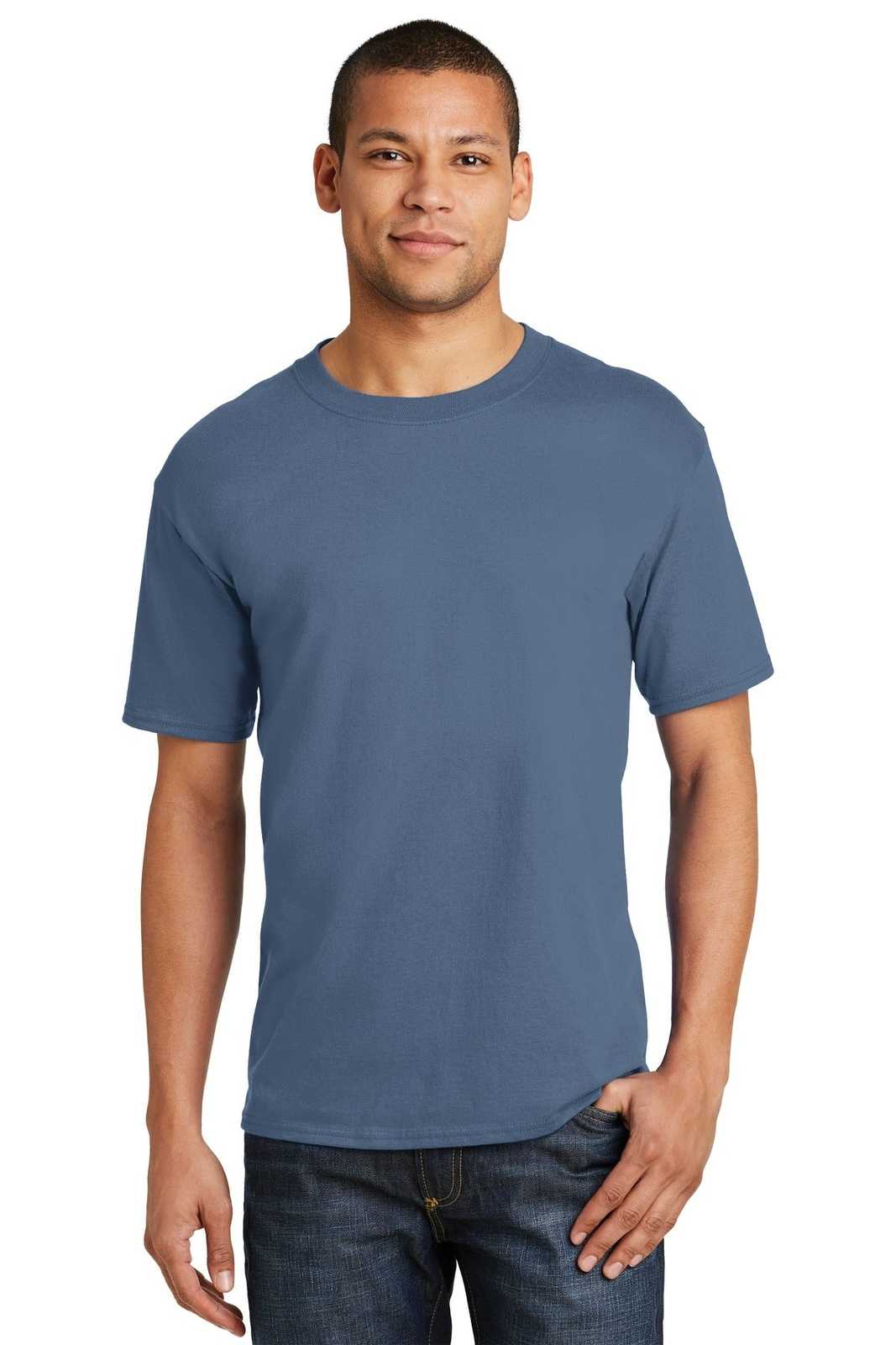 Hanes 5180 Beefy-T 100% Cotton T-Shirt - Denim Blue - HIT a Double