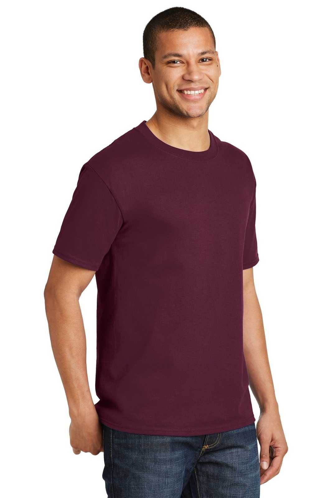 Hanes 5180 Beefy-T 100% Cotton T-Shirt - Maroon - HIT a Double