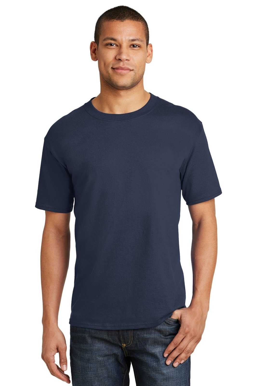 Hanes 5180 Beefy-T 100% Cotton T-Shirt - Navy - HIT a Double